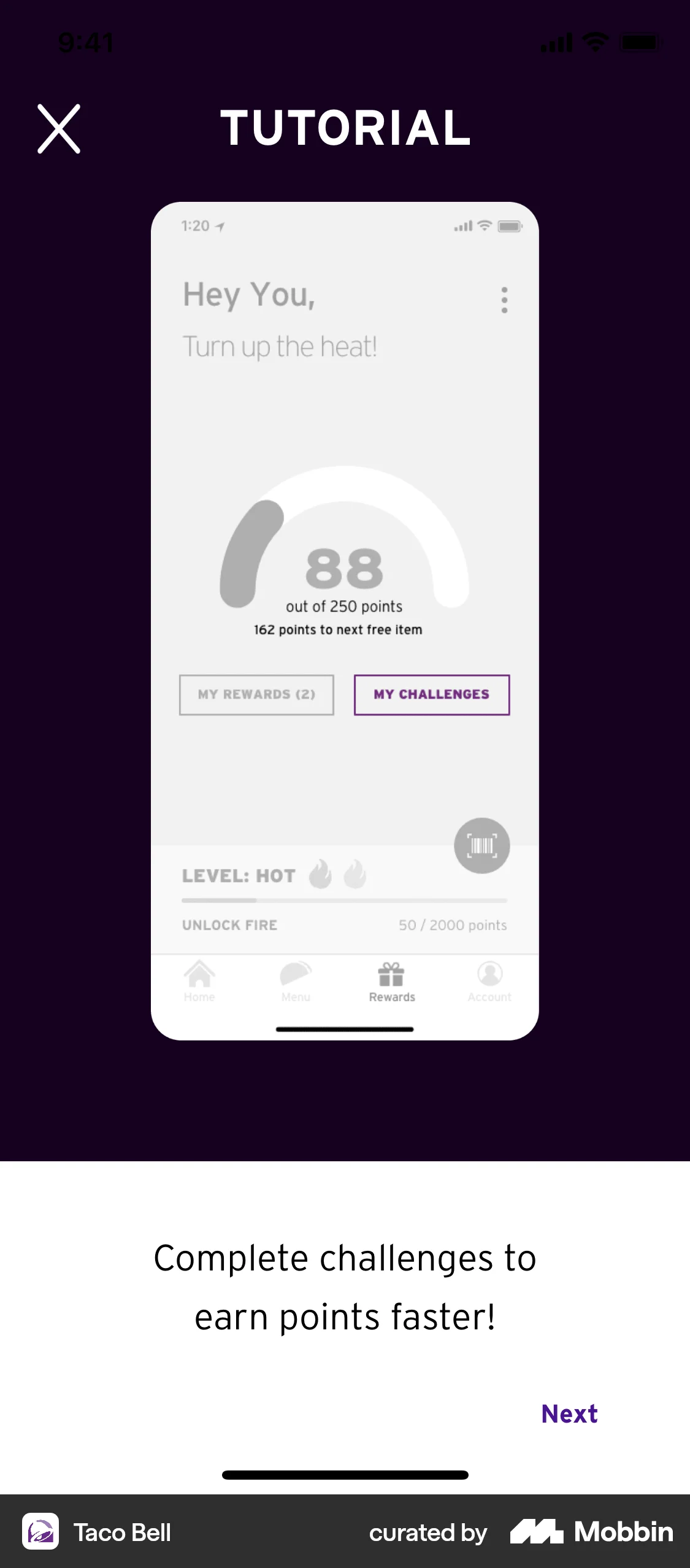 Taco Bell iOS Guided Tour & Tutorial screen