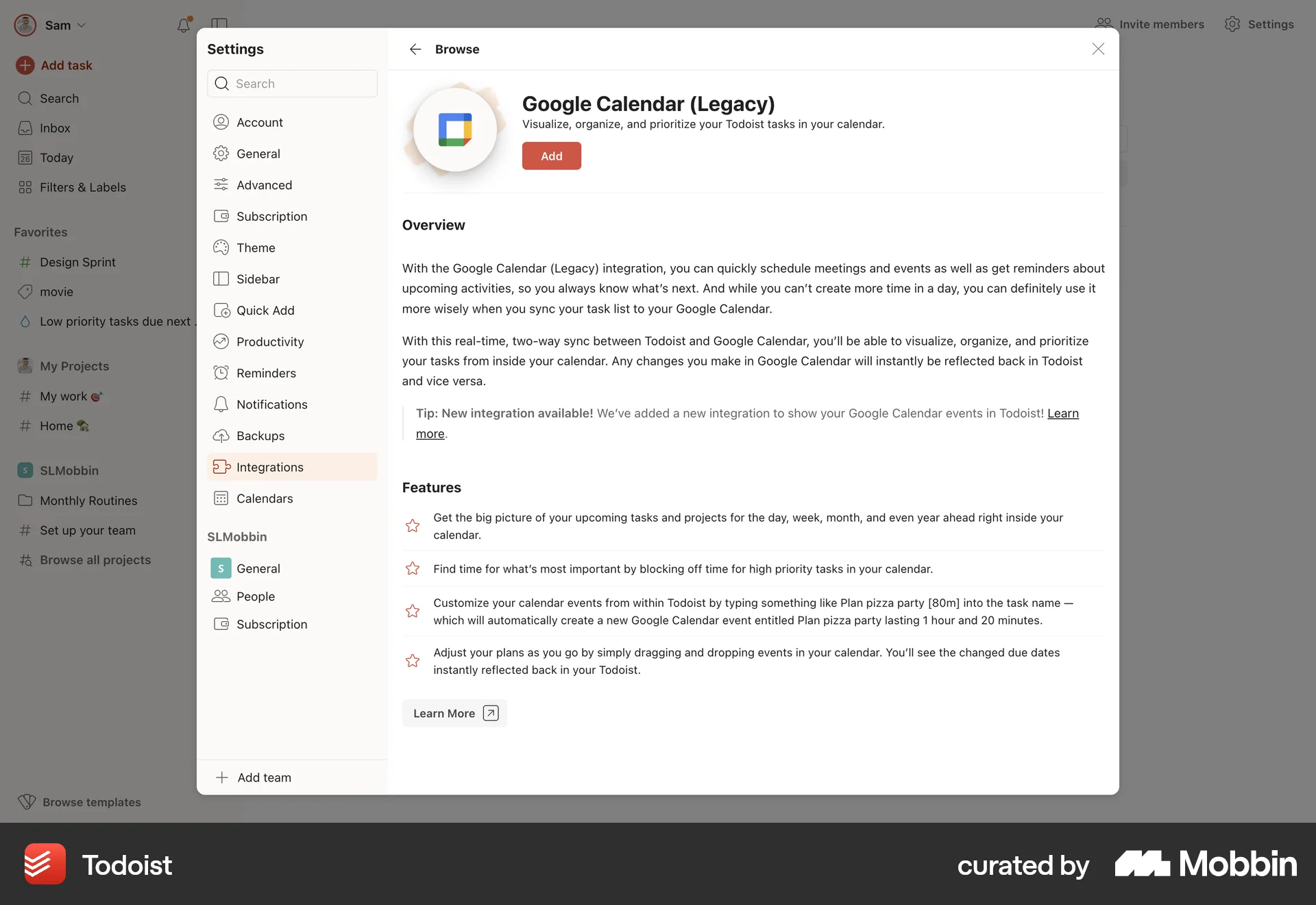 Todoist Web Other Content screen