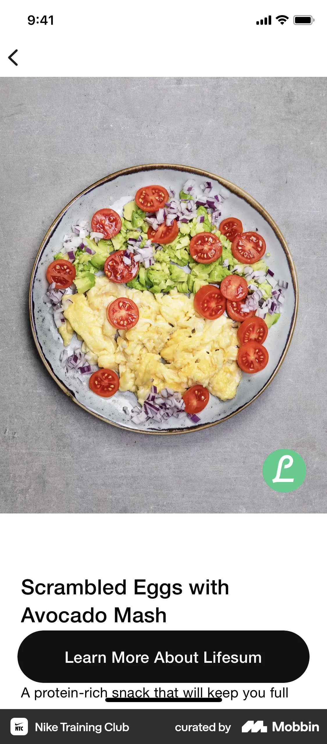 Nike Training Club iOS Recipe Detail screen