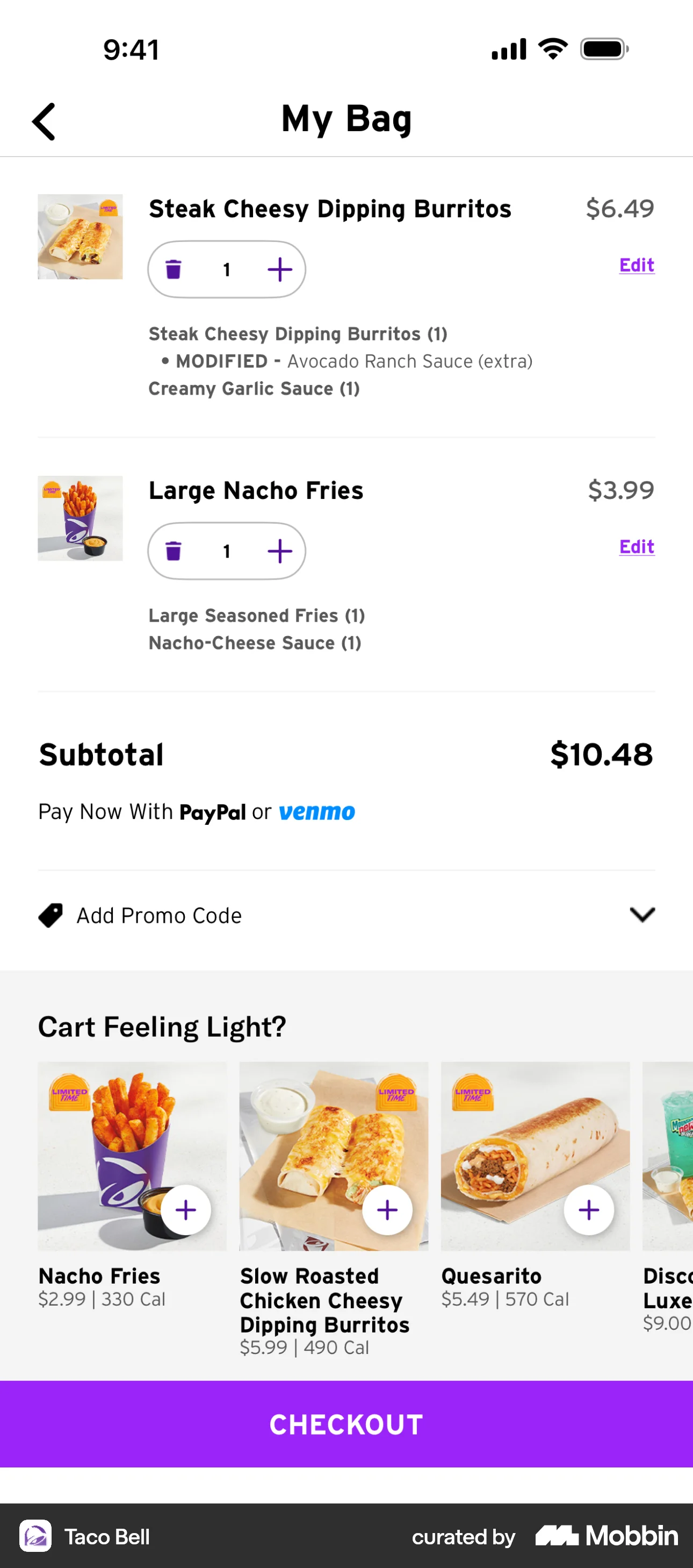 Taco Bell iOS screen containing Carousel UI element