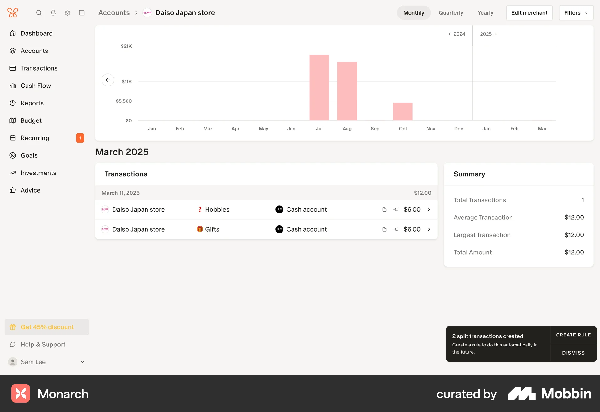 Monarch Web screen containing Toast UI element