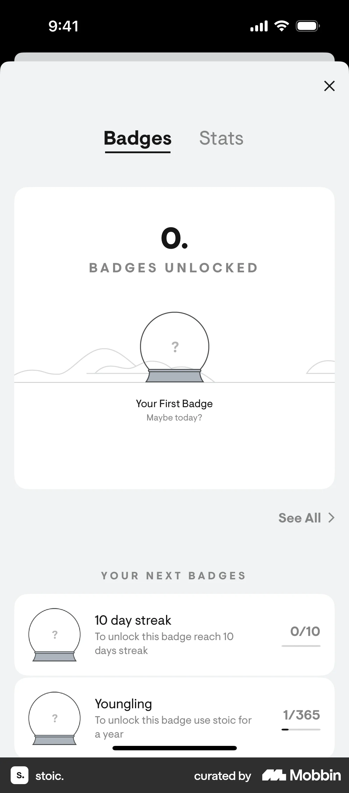 stoic. iOS Empty State screen
