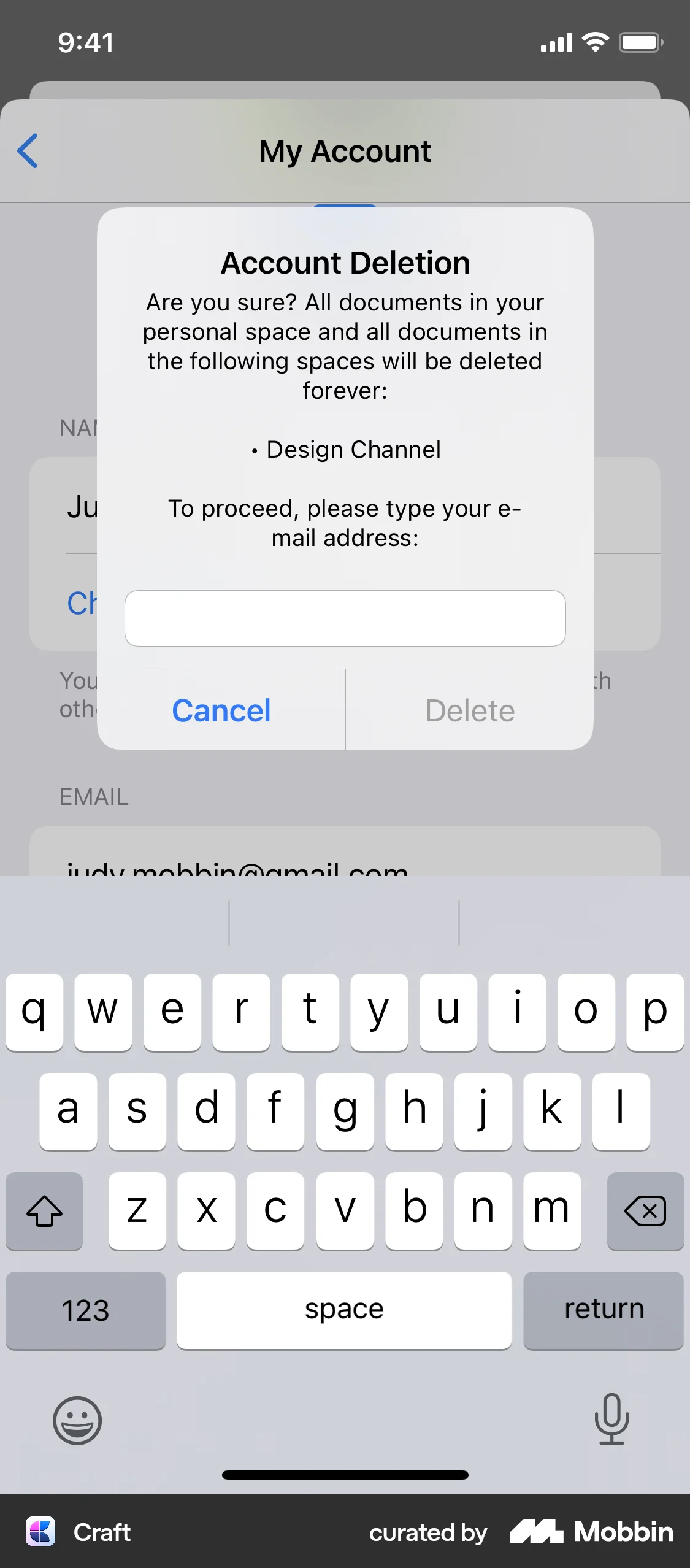 Craft iOS Confirmation screen