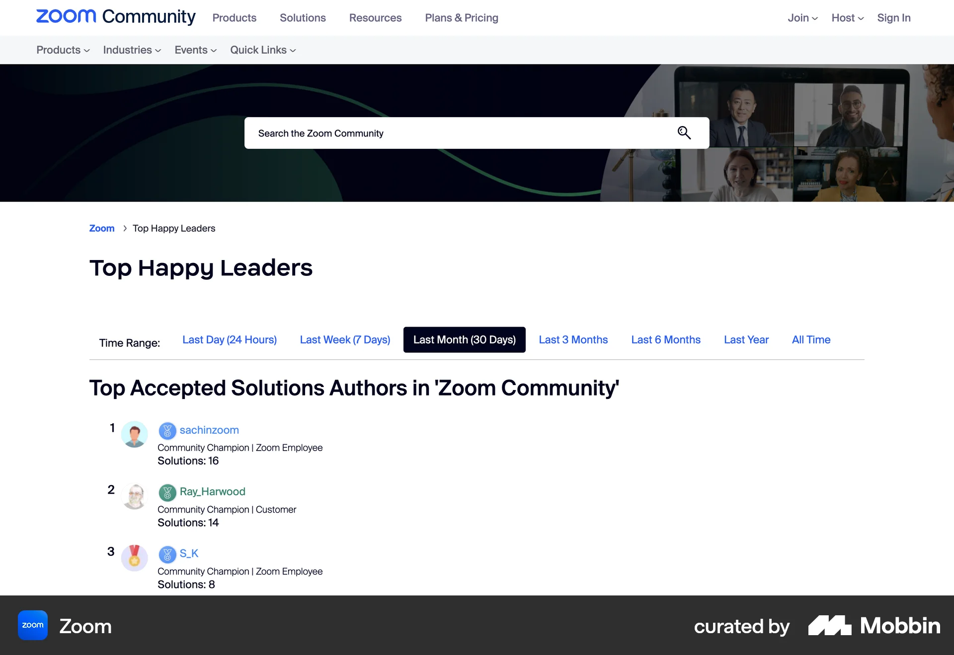 Zoom Web Leaderboard screen