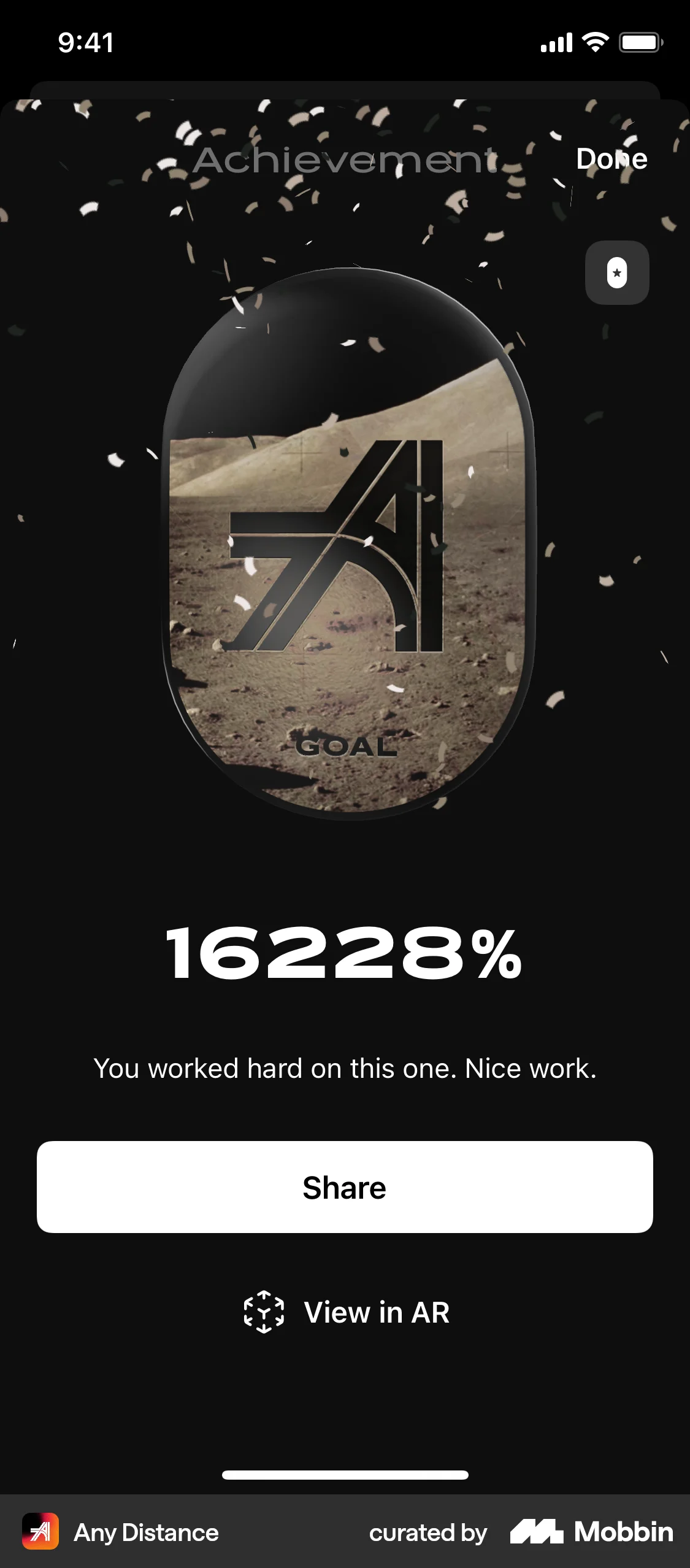 Any Distance iOS Confetti screen