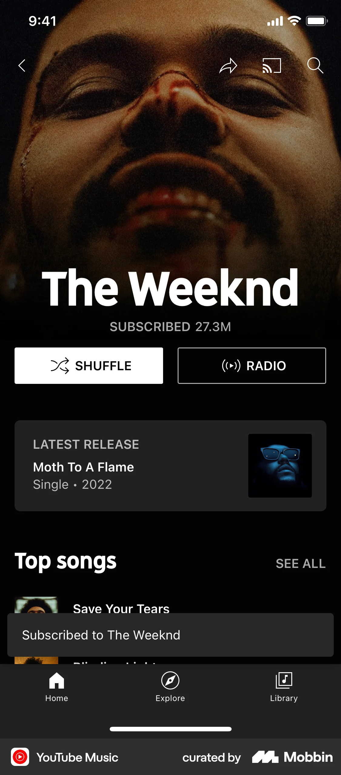 YouTube Music iOS Follow & Subscribe screen