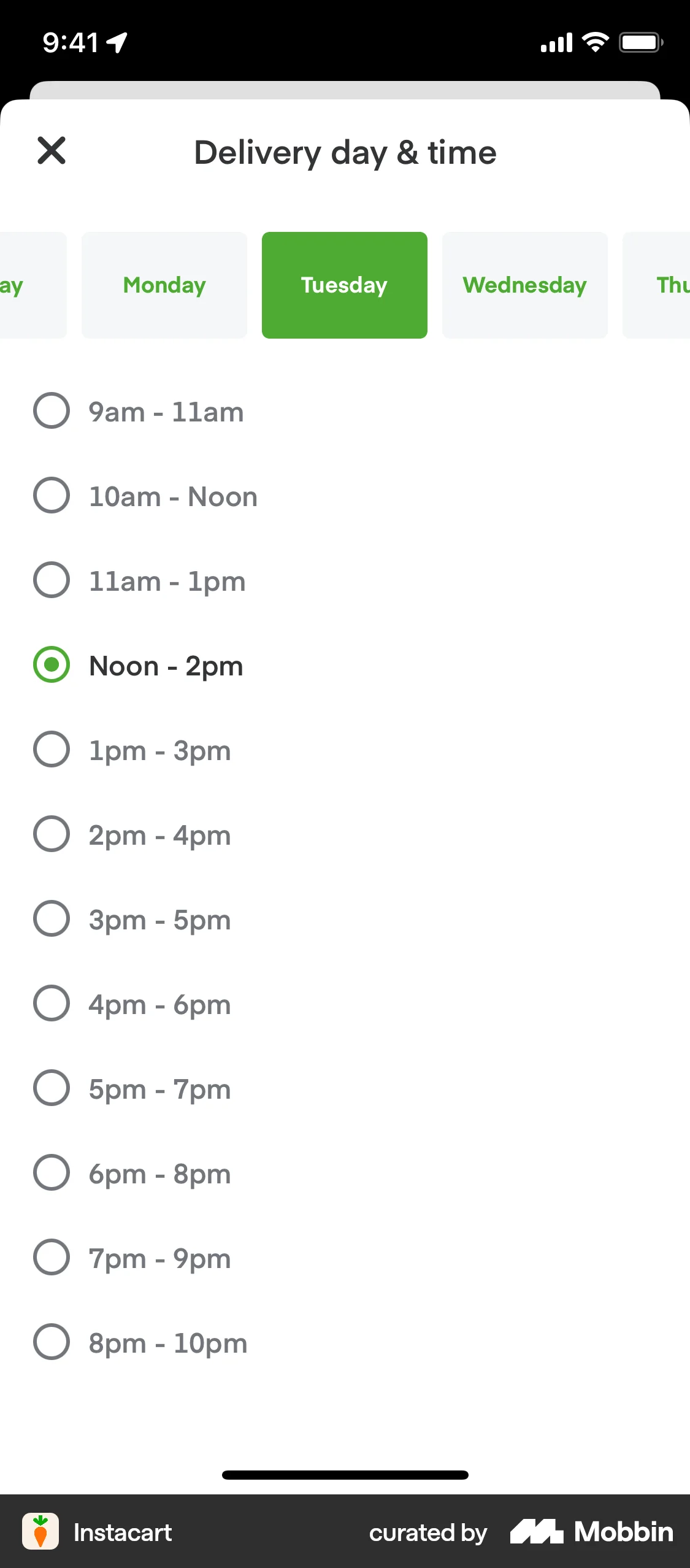 Instacart iOS screen containing Radio Button UI element