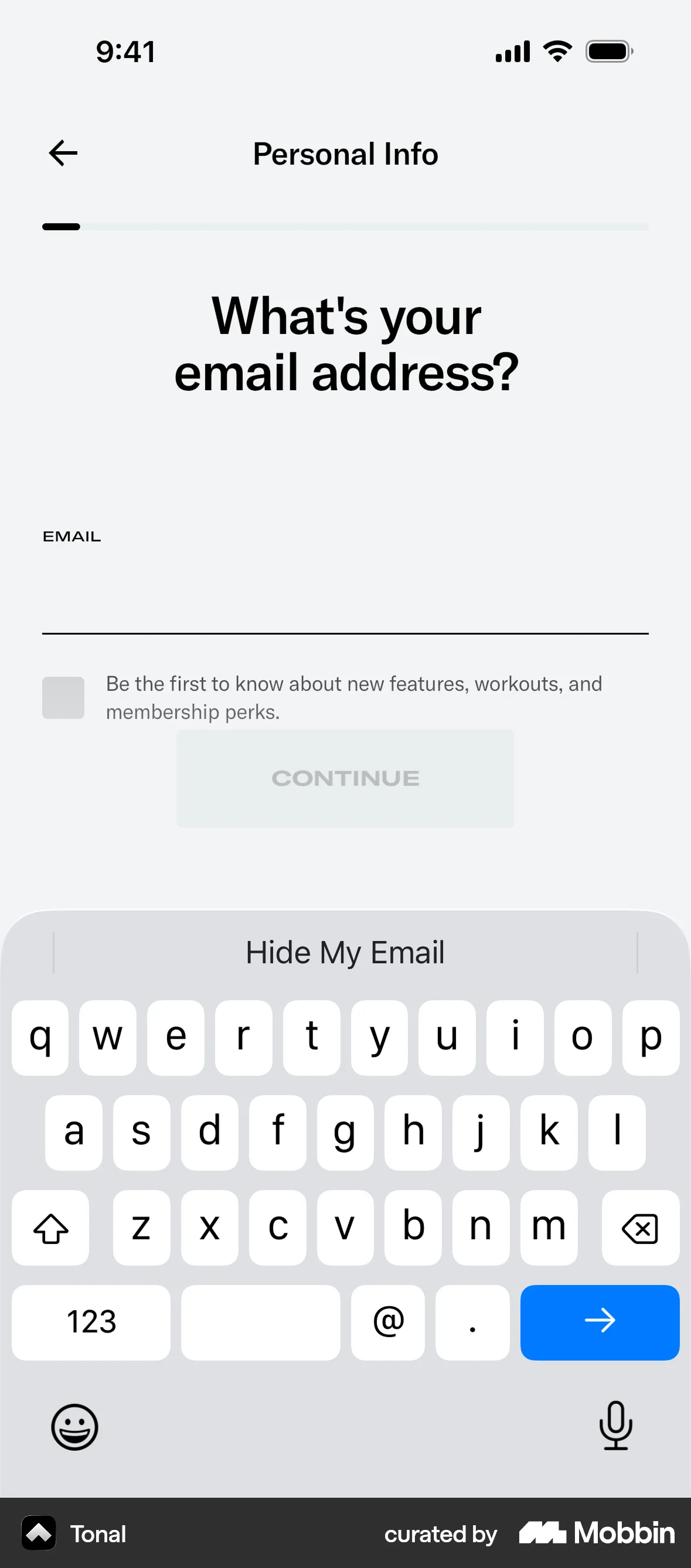 Tonal Onboarding screen