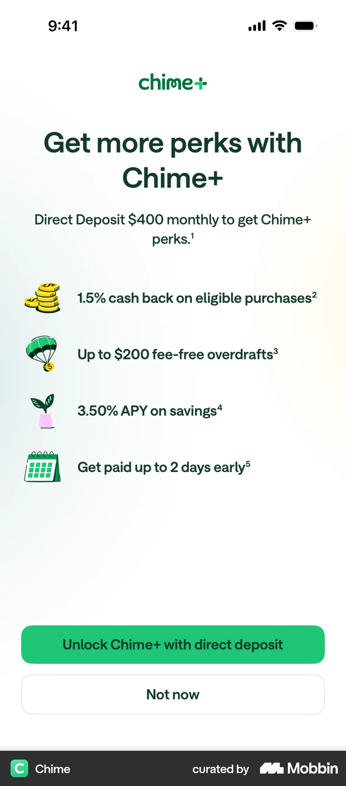 Chime Onboarding screen