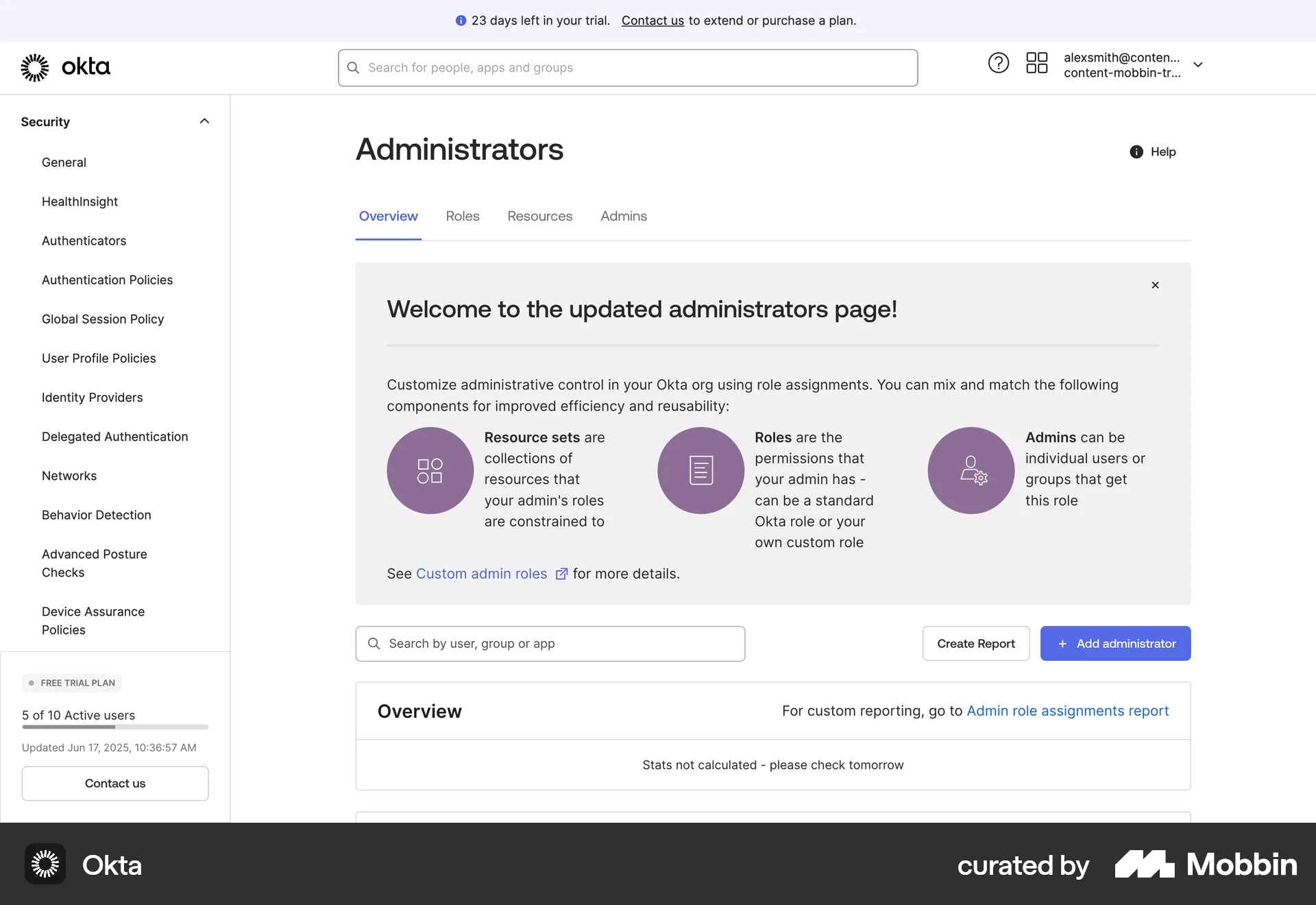Okta Web Feature Info screen