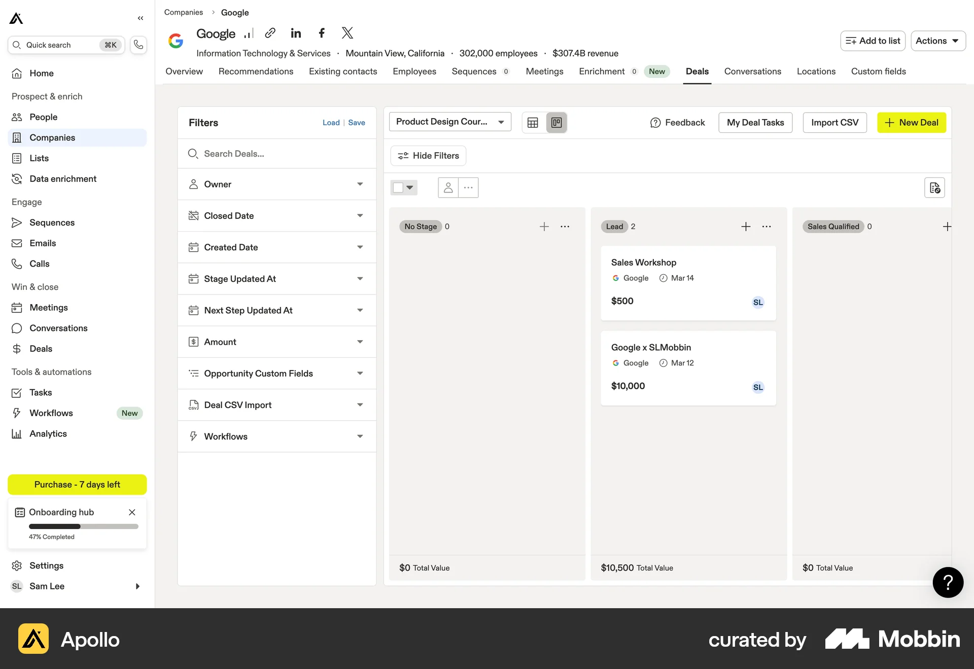 Apollo Web Kanban Board screen