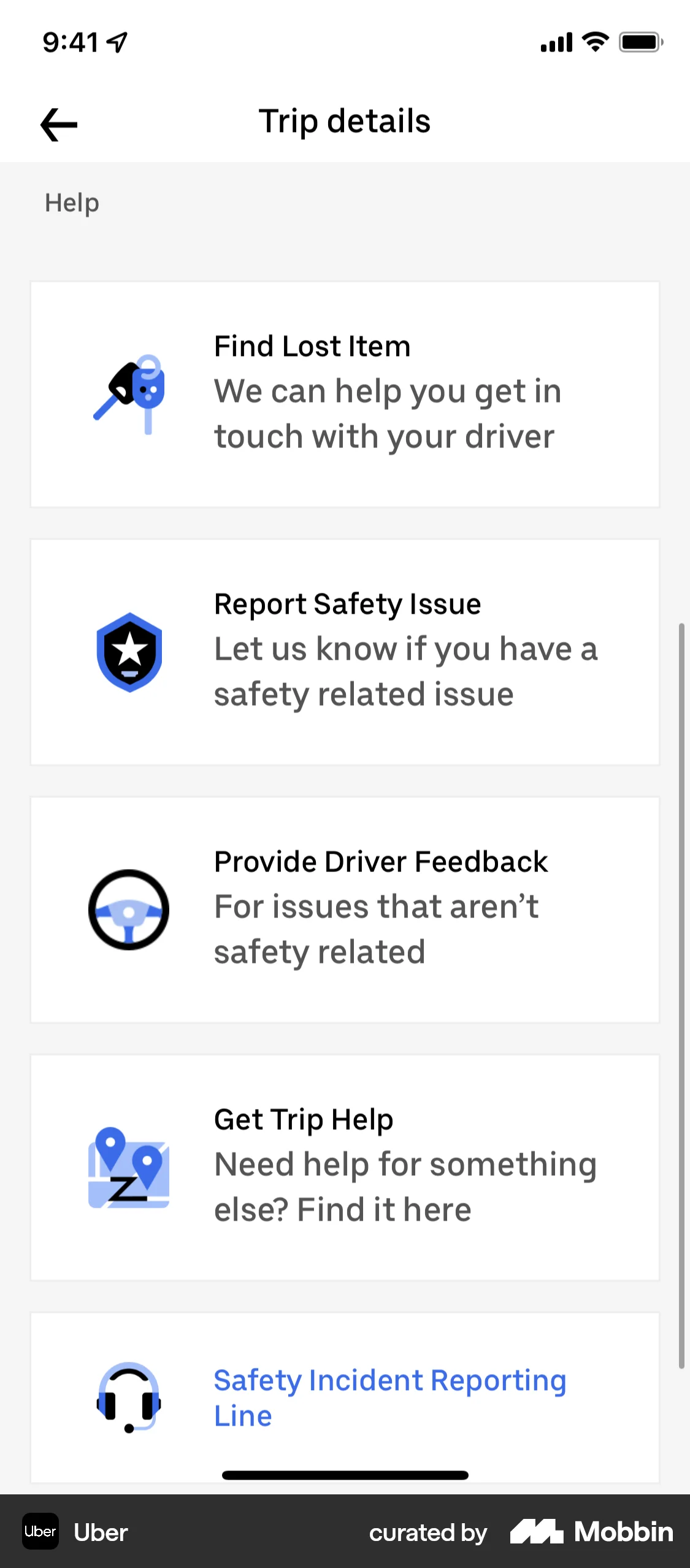 Uber iOS Order History screen