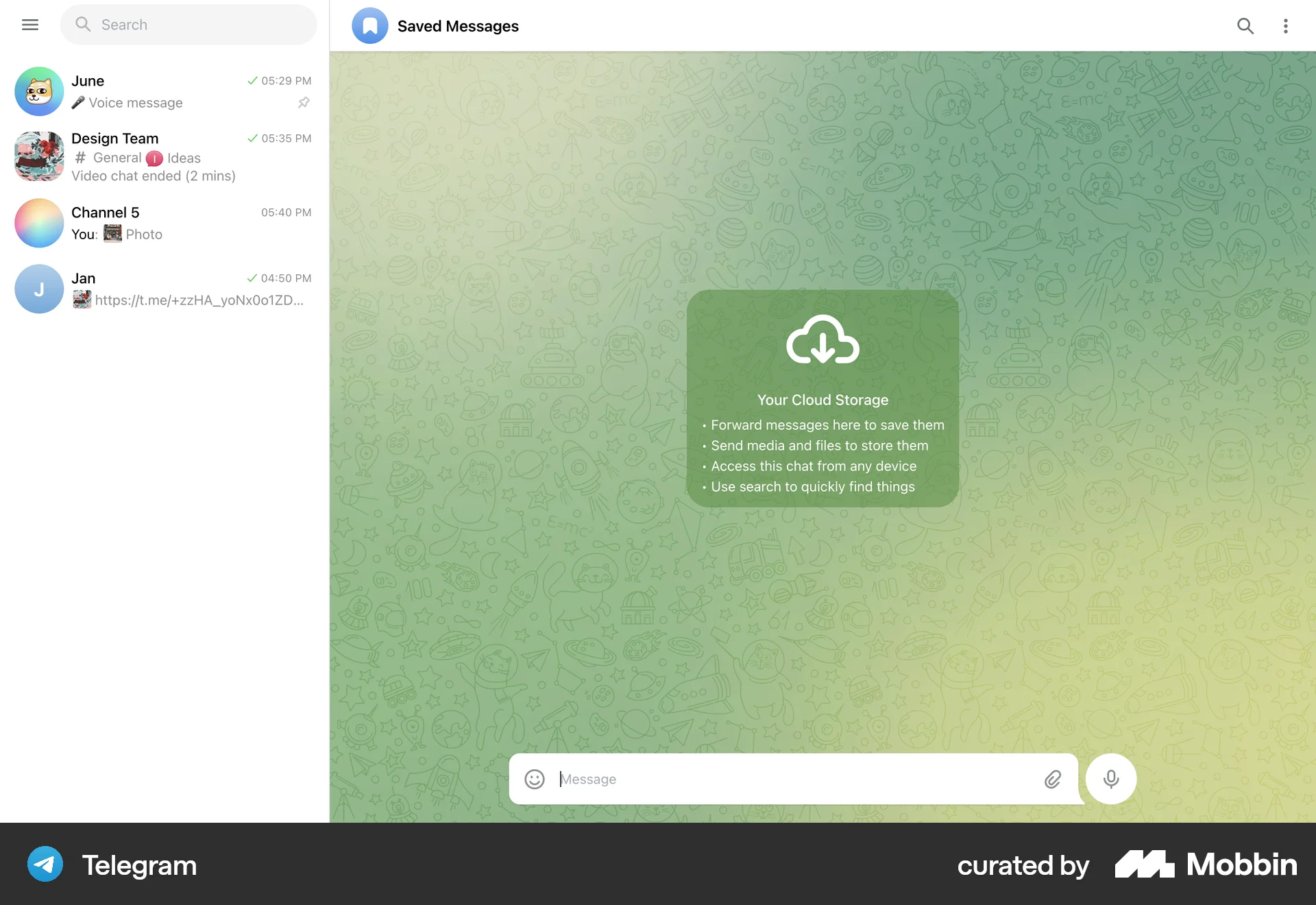Telegram Web Communication App screen