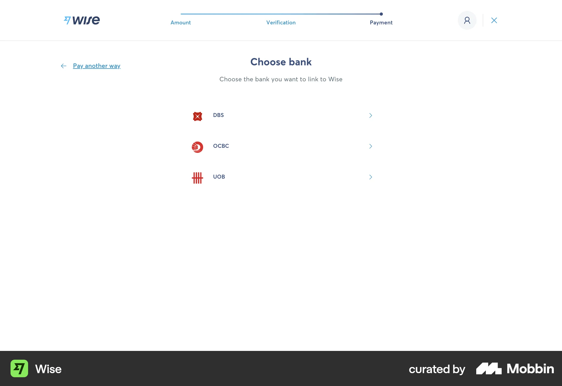 Wise Web Payment Method screen