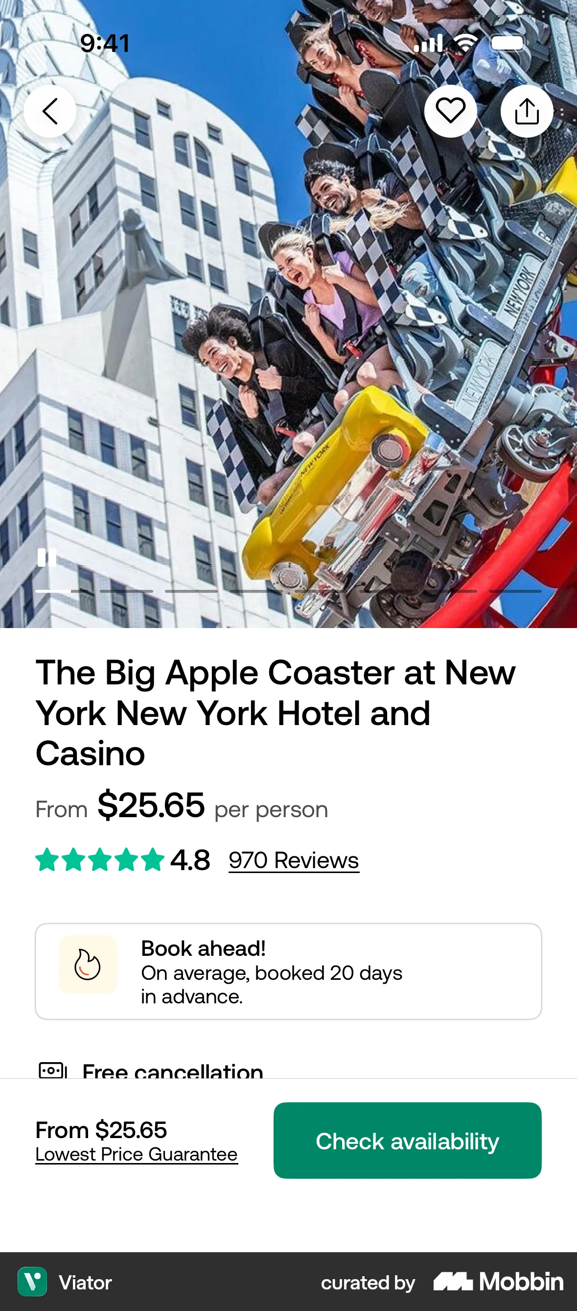 Viator iOS screen containing Carousel UI element