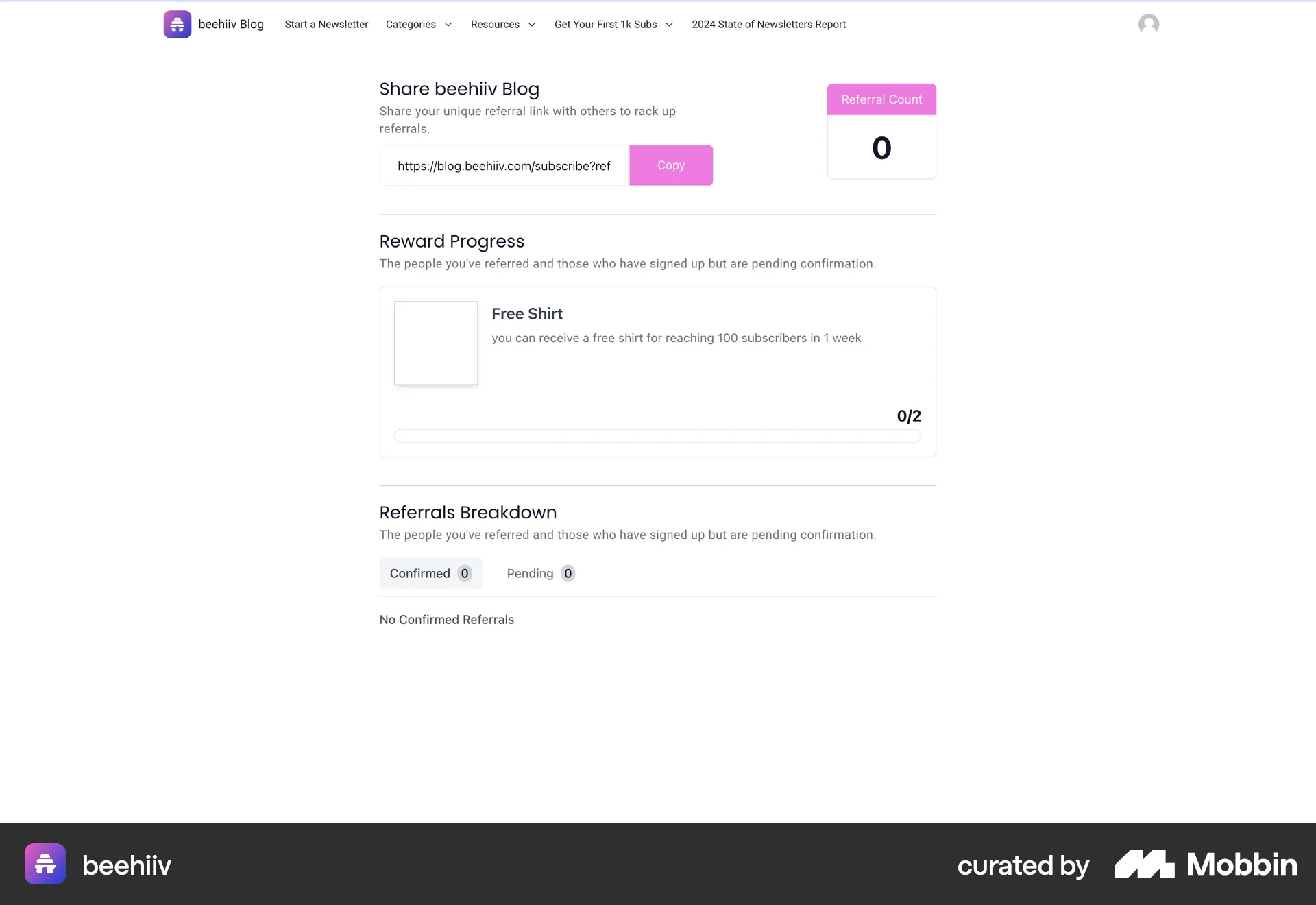 beehiiv Web Promotions & Rewards screen