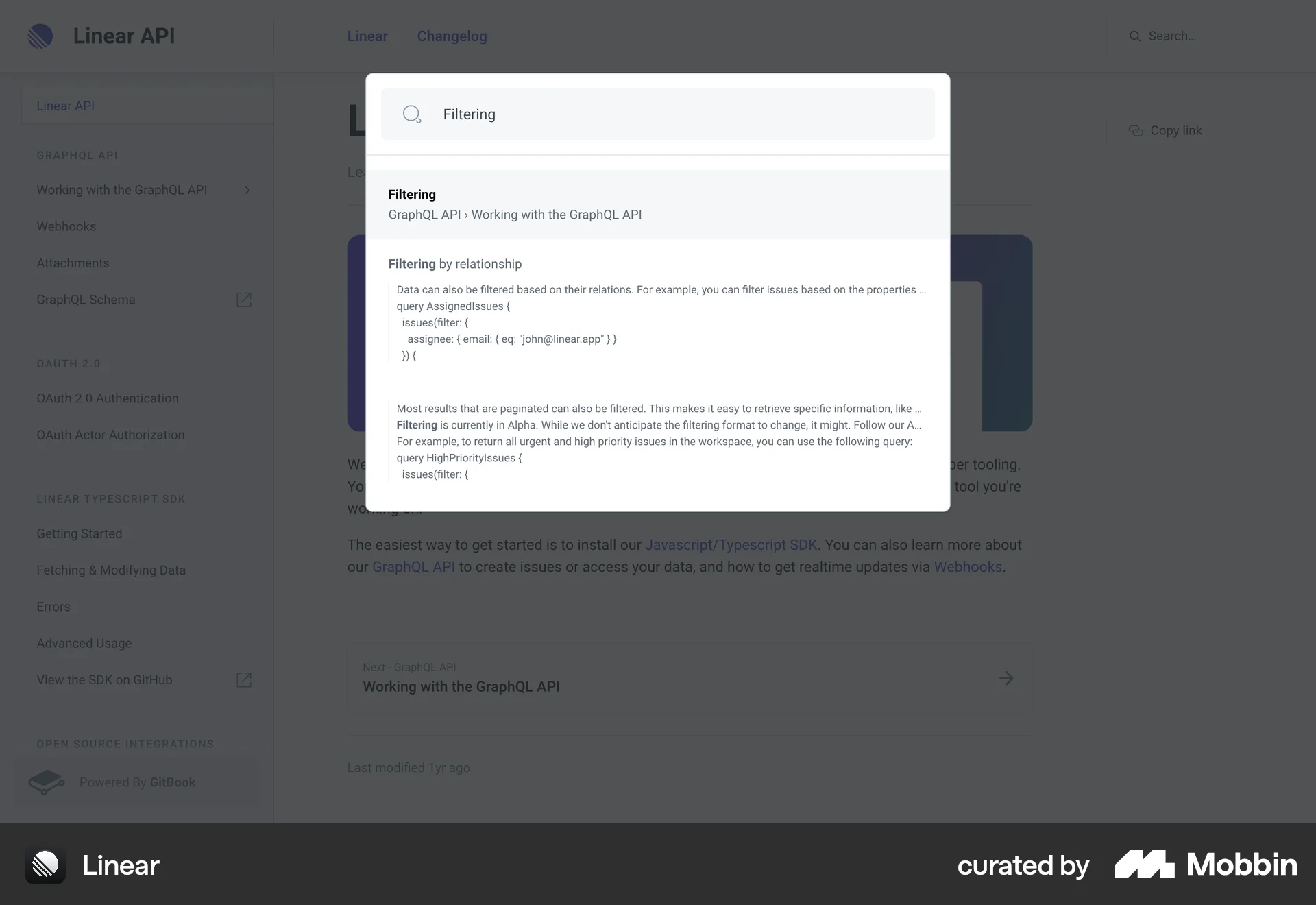 Linear Web Command Palette screen