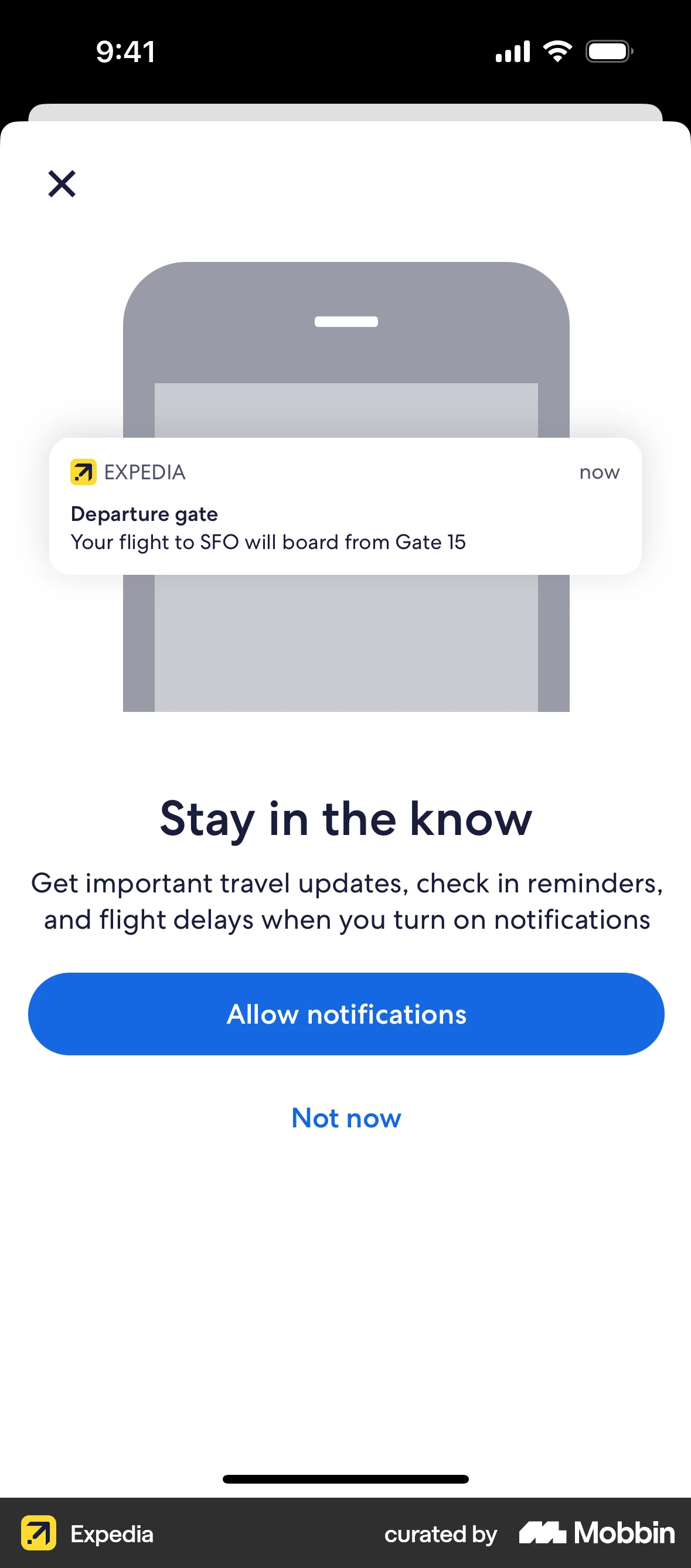 Expedia iOS Permission screen