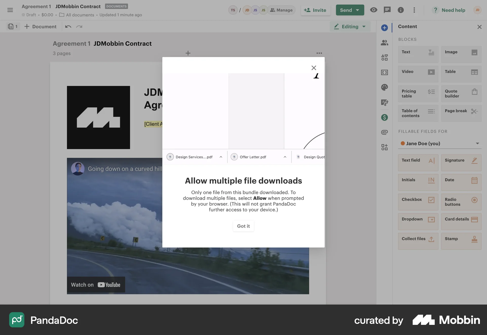 PandaDoc Web Permission screen