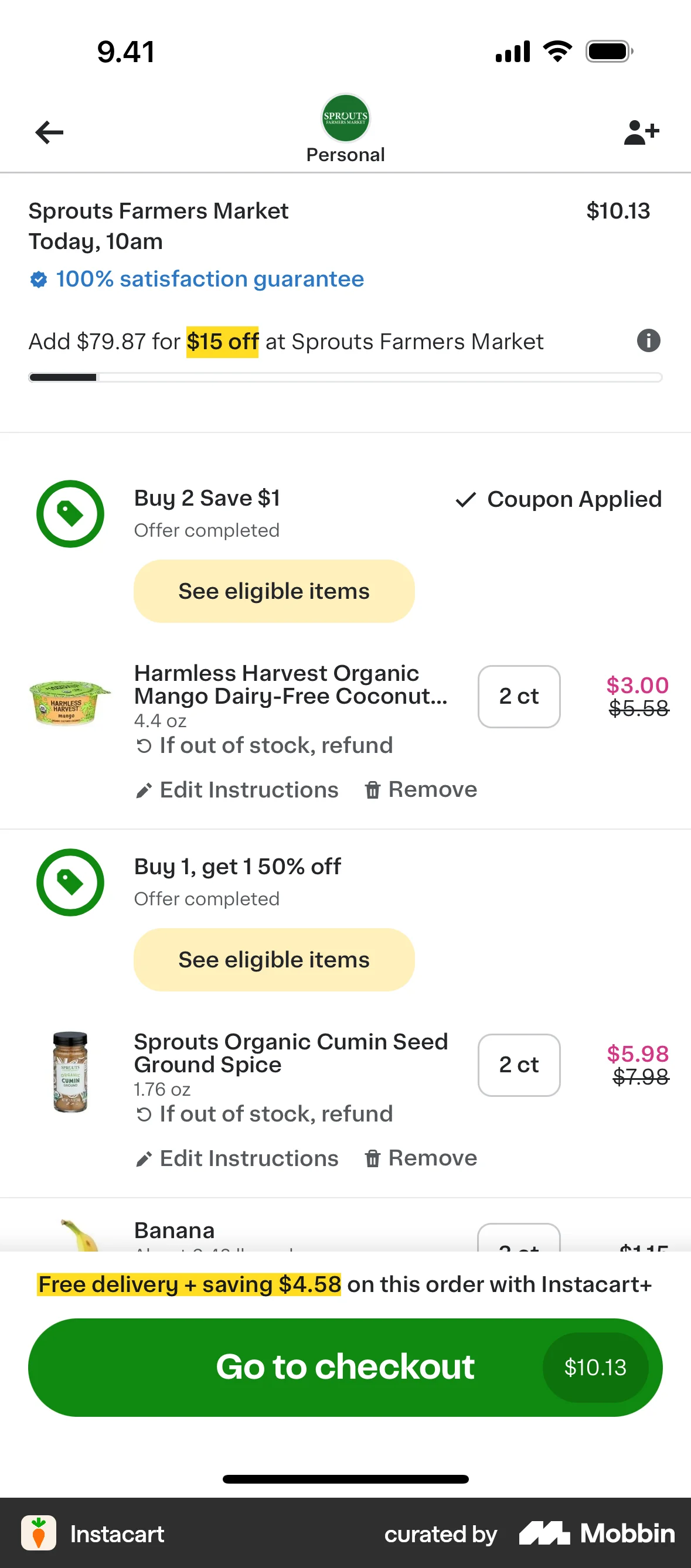 Instacart iOS Mobile Shopping Cart screen