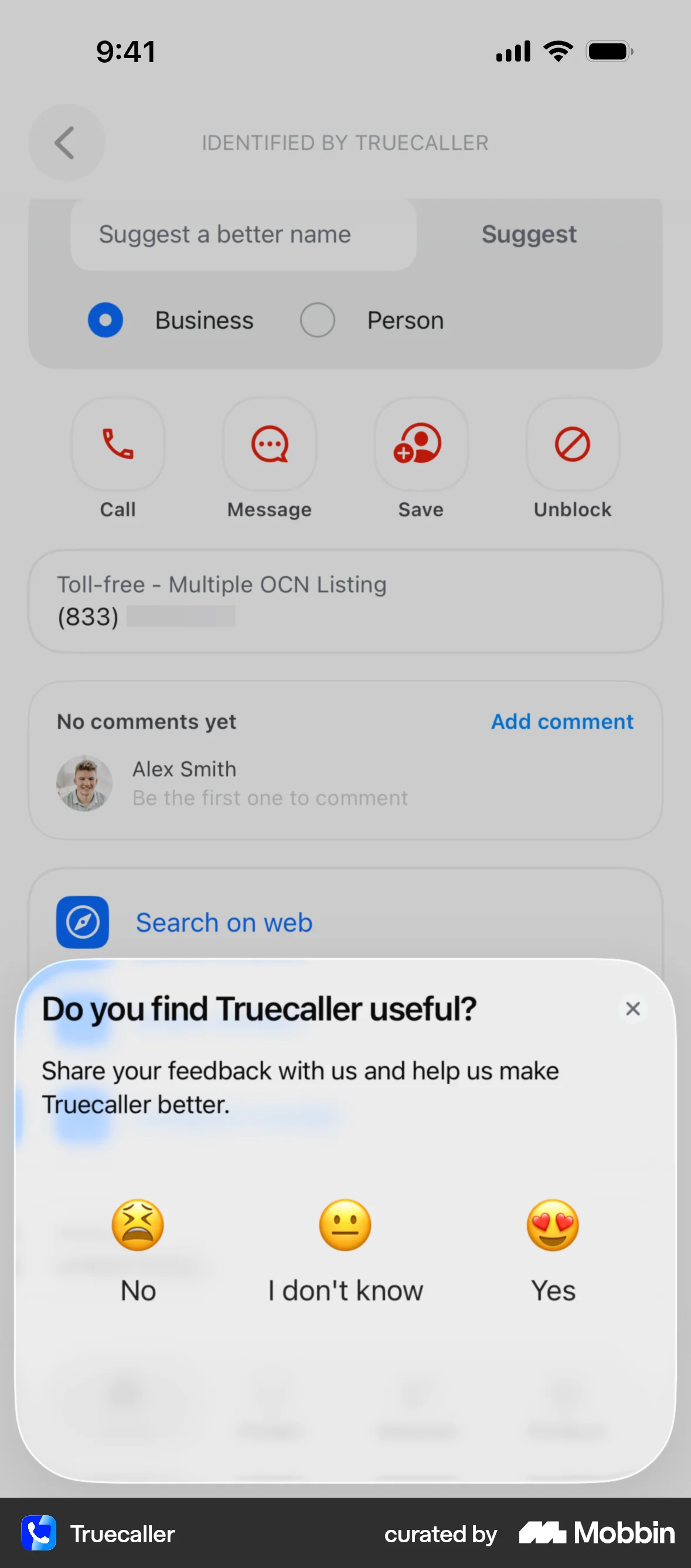 Truecaller iOS Feedback screen