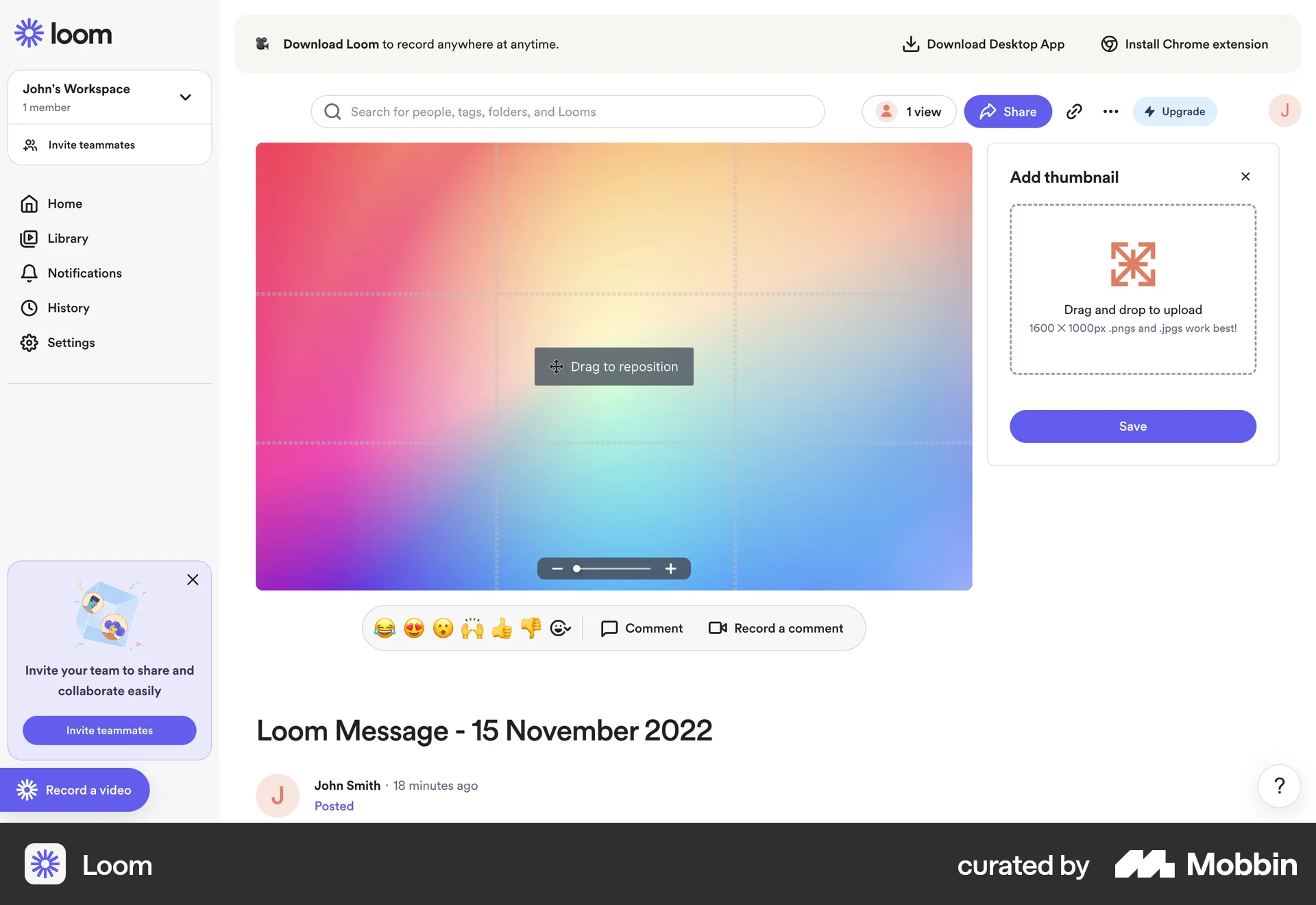 Loom Web Media Editor screen