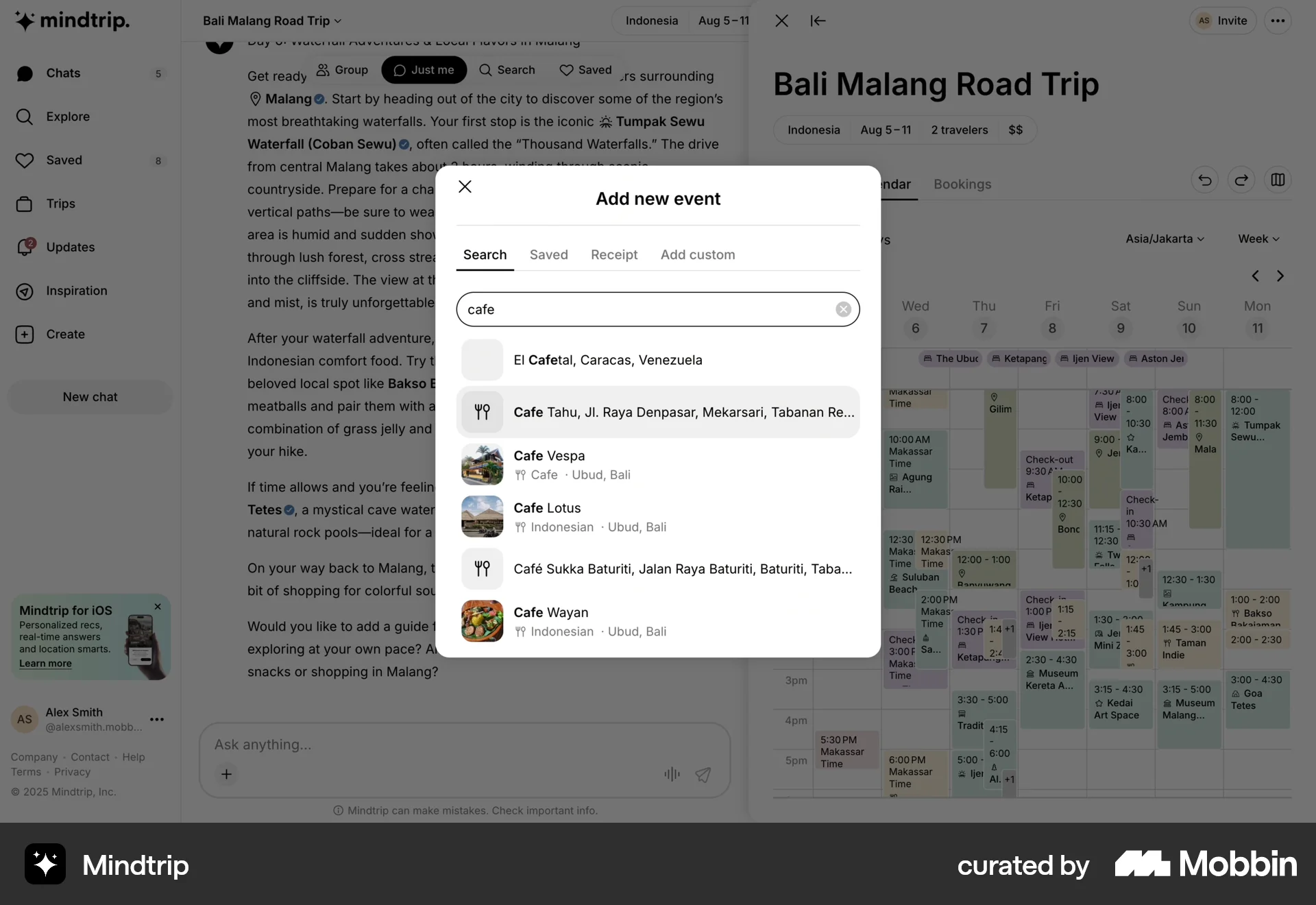 Mindtrip Web Search screen