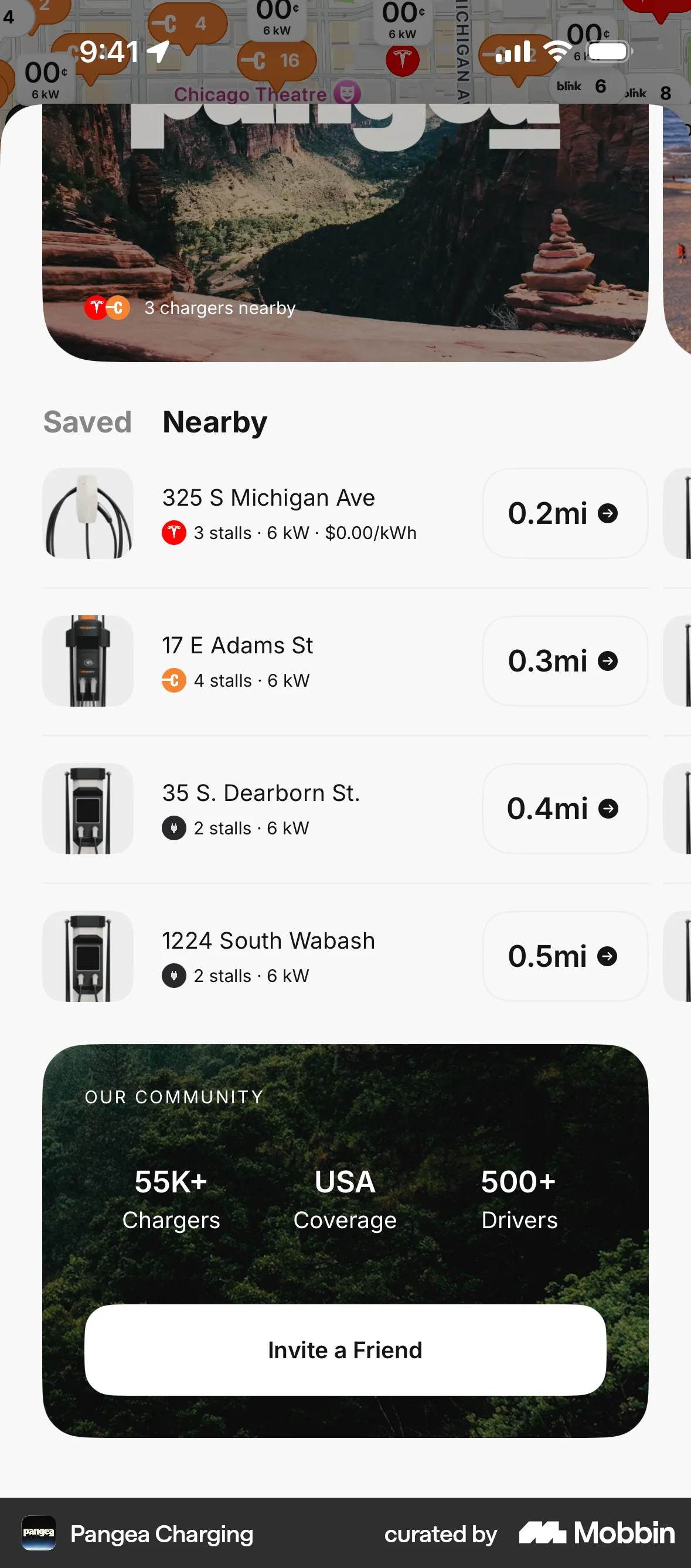 Pangea Charging iOS screen containing Carousel UI element