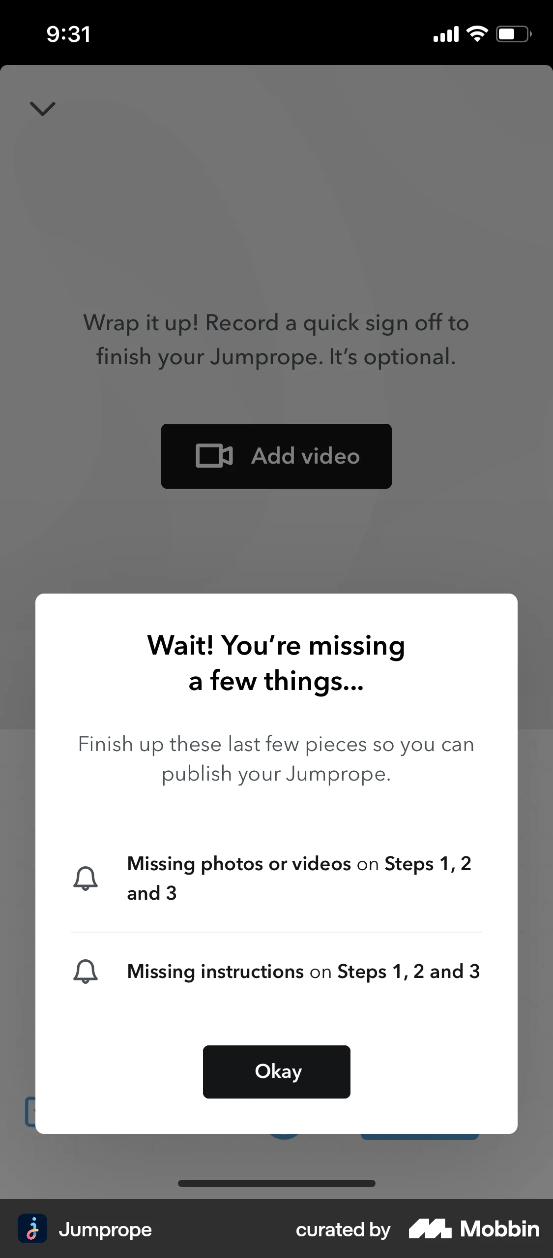 Jumprope iOS Photo & Video App screen