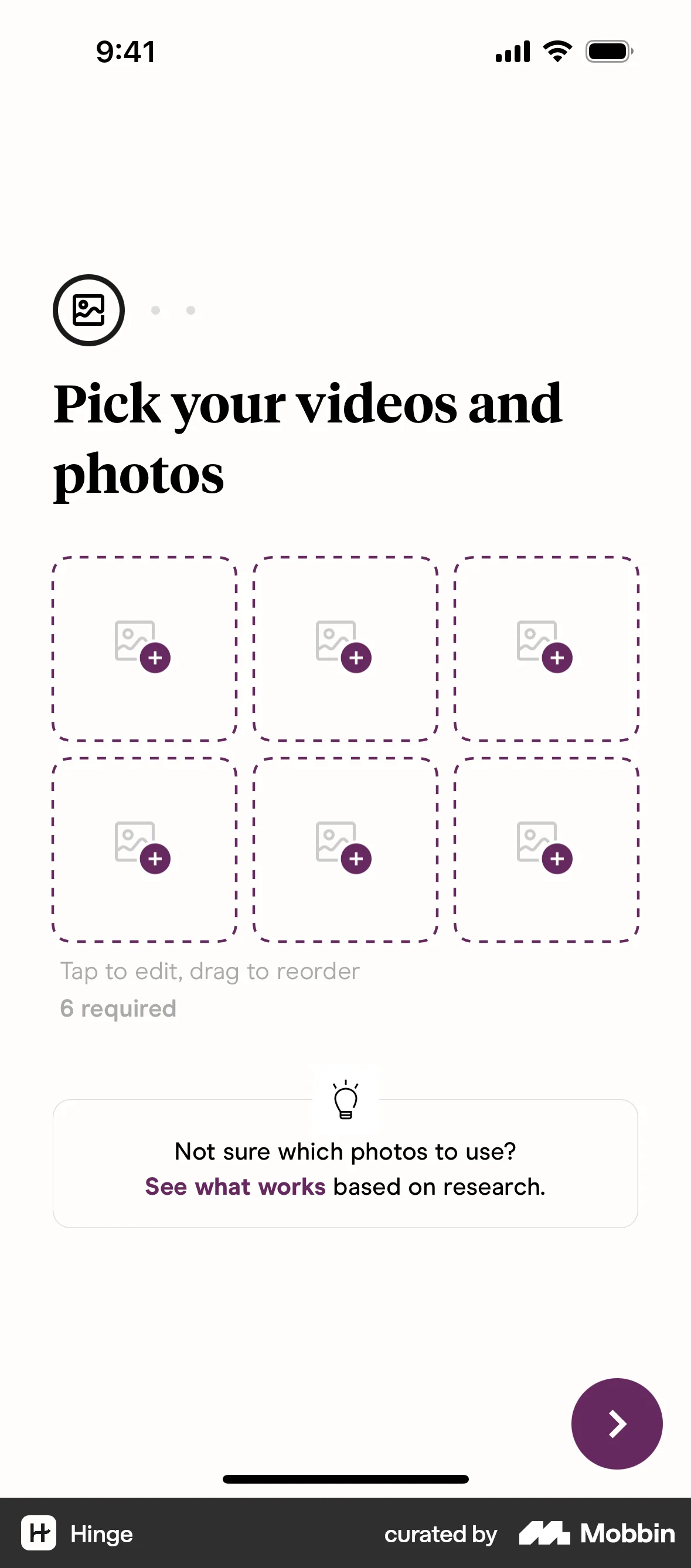 Hinge iOS Upload & Download screen