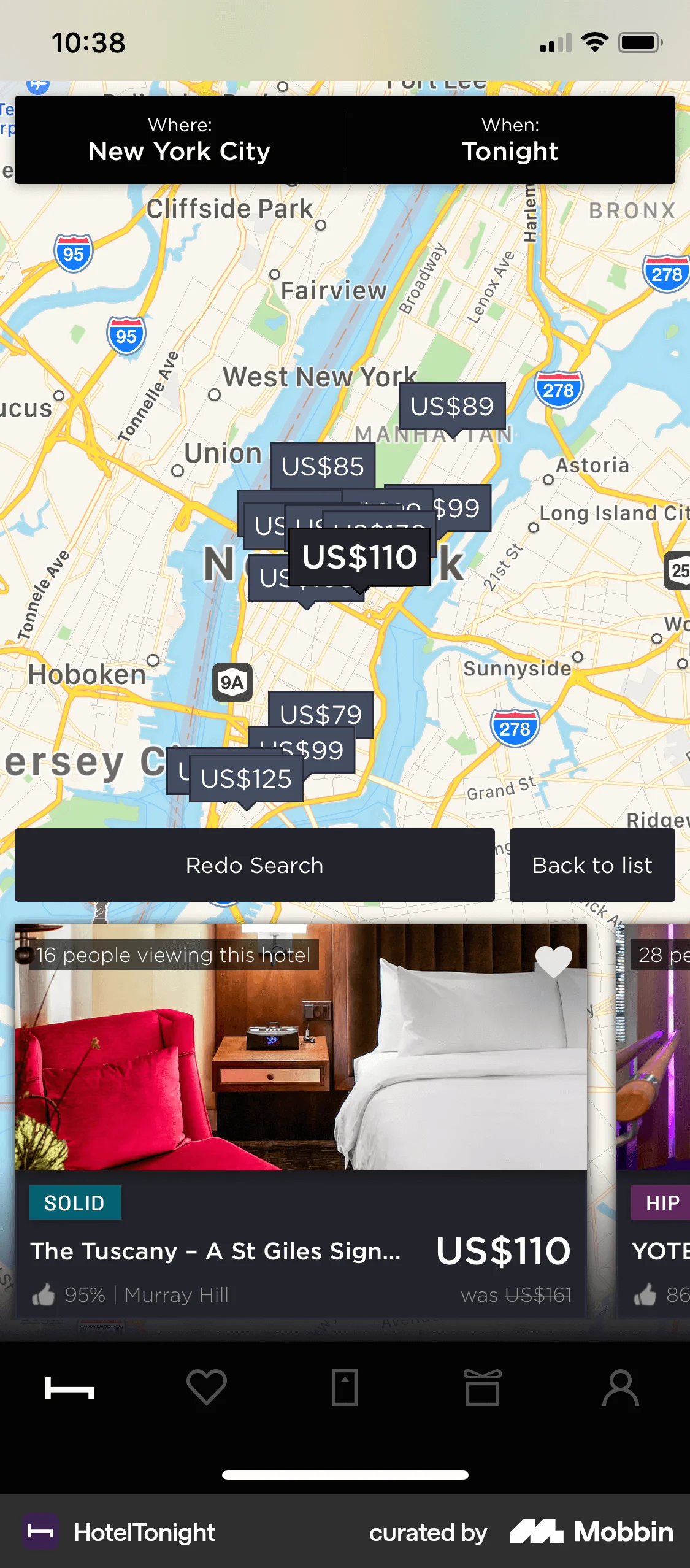 HotelTonight iOS screen containing Tooltip UI element