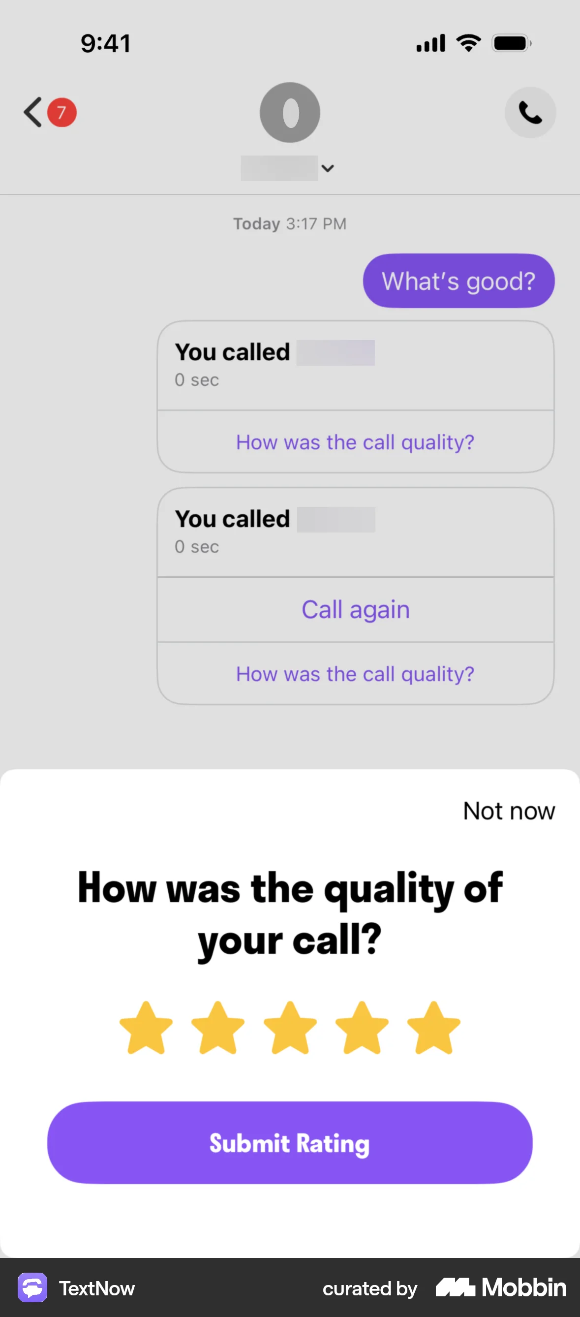 TextNow iOS Feedback screen