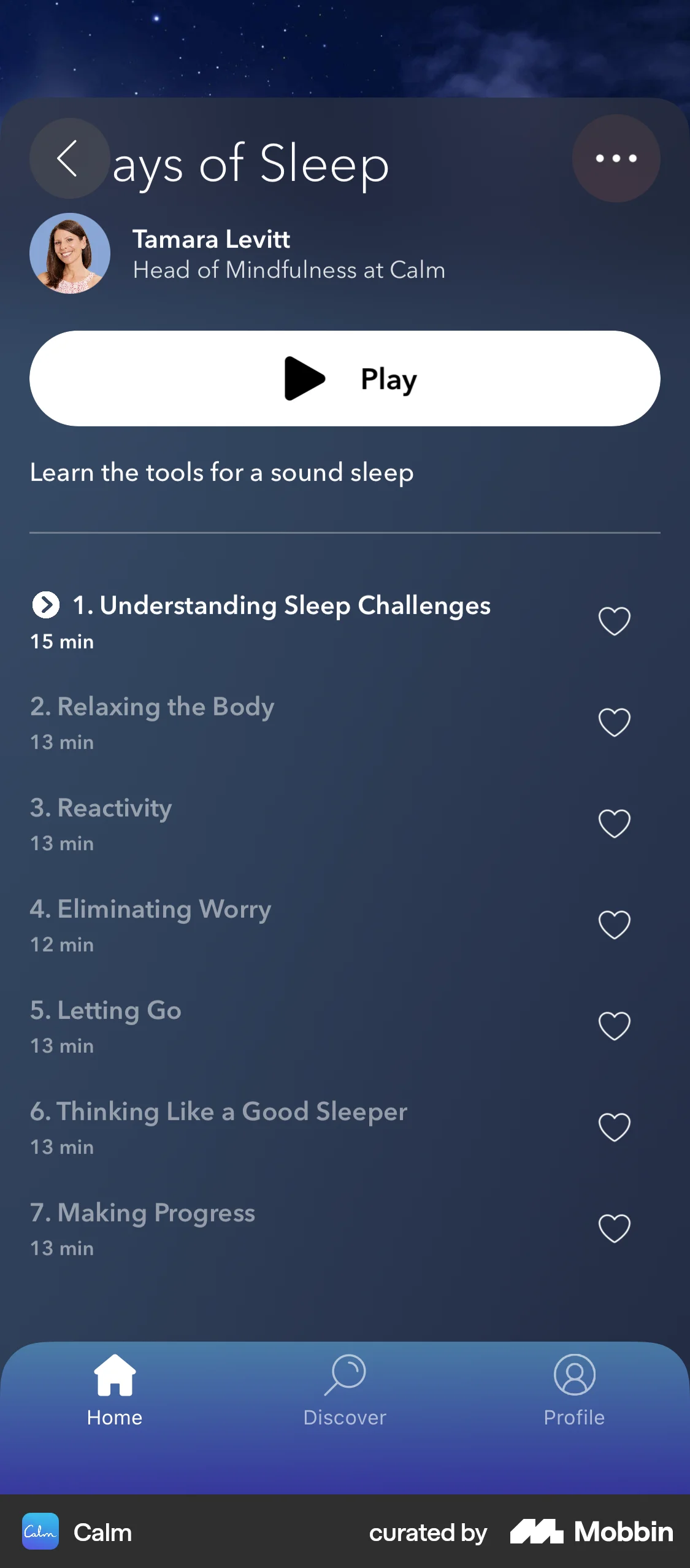 Calm iOS Song & Podcast Detail screen