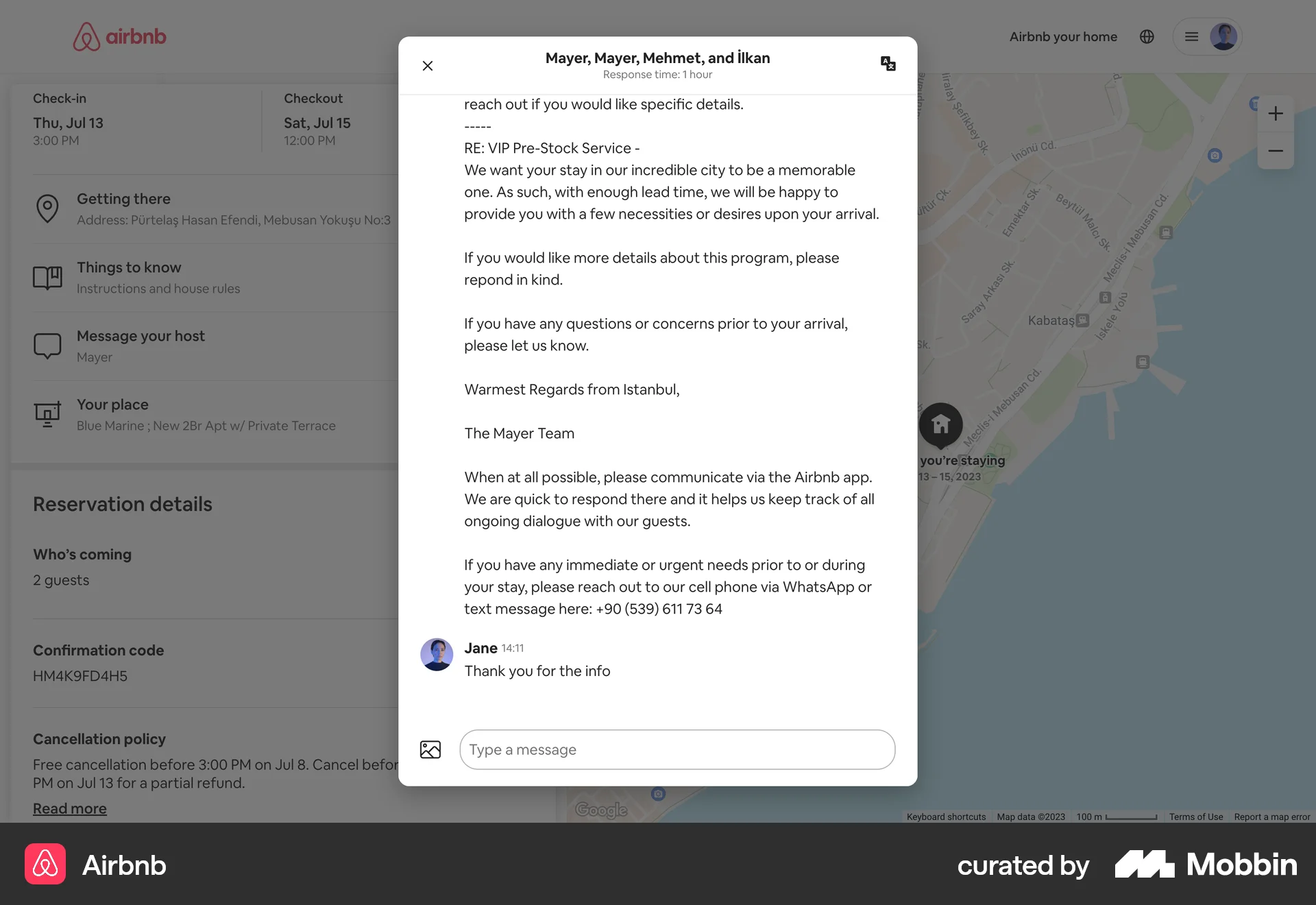 Airbnb Web Chat Detail screen