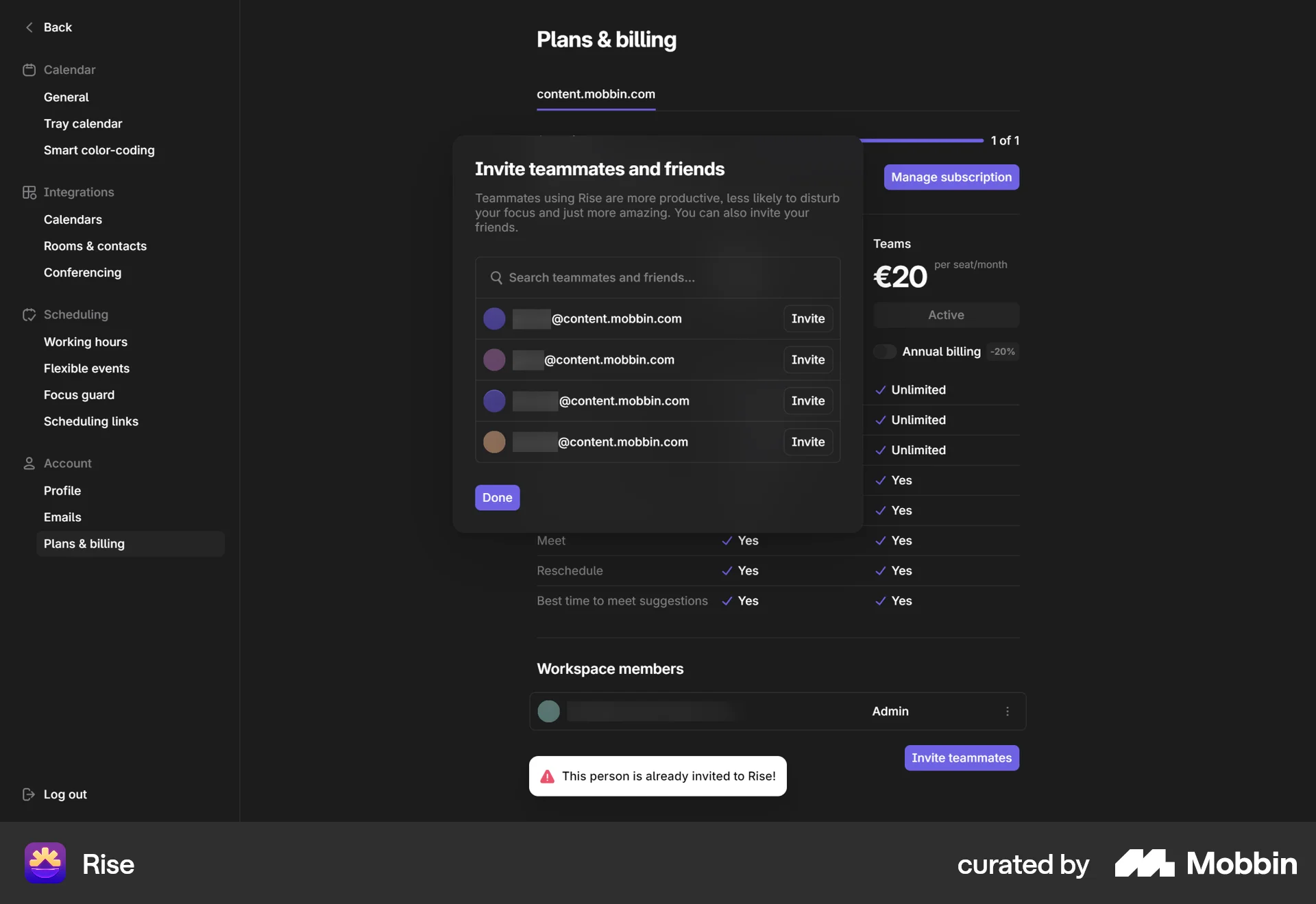 Rise Web screen containing Toast UI element