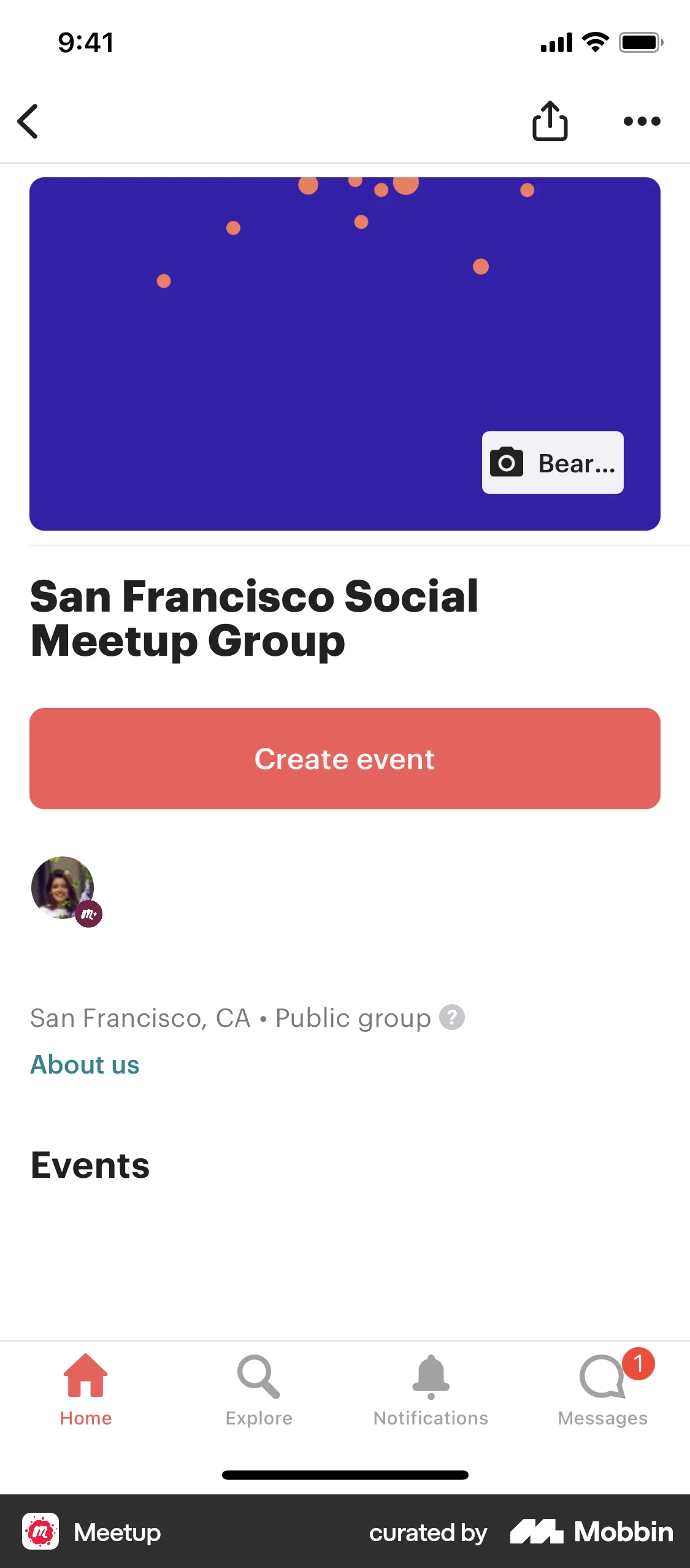 Meetup iOS User / Group Profile screen