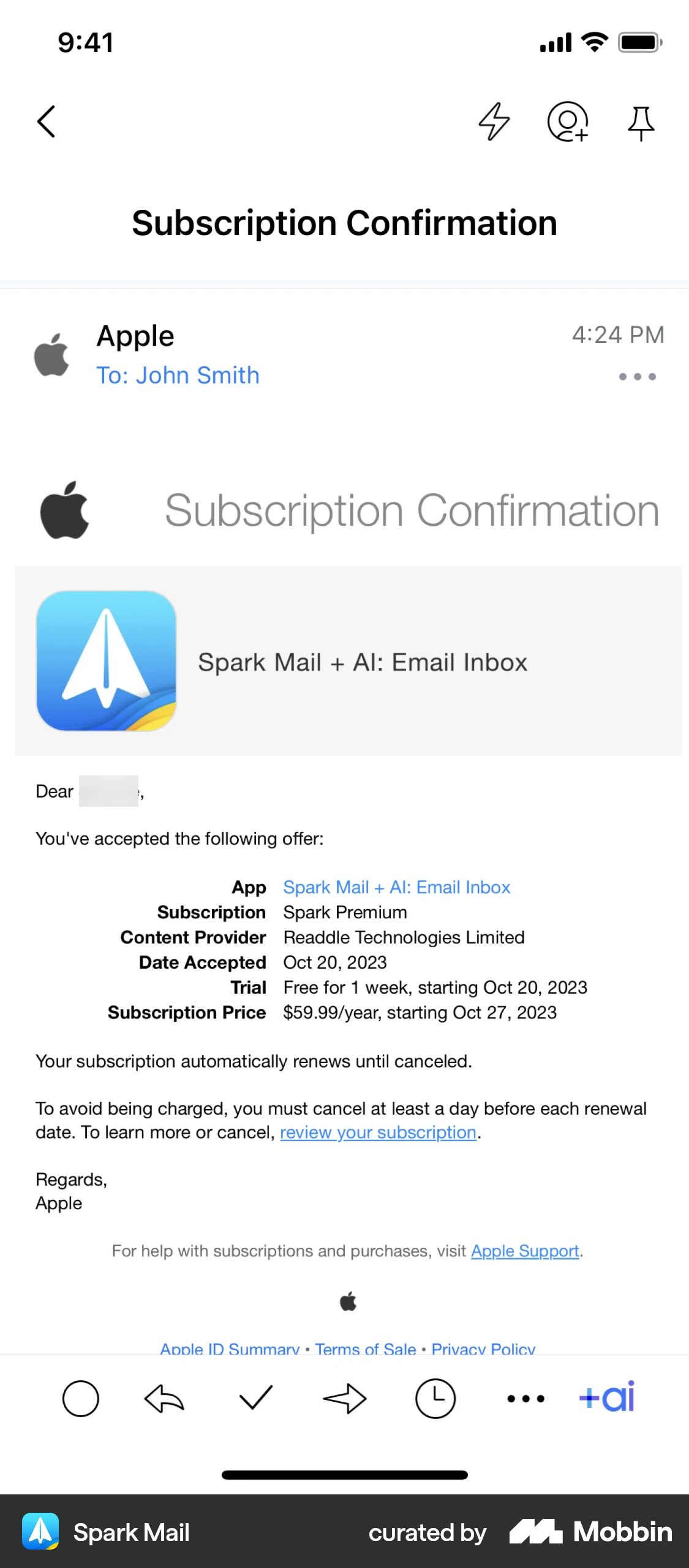 Spark Mail iOS Emails & Messages screen