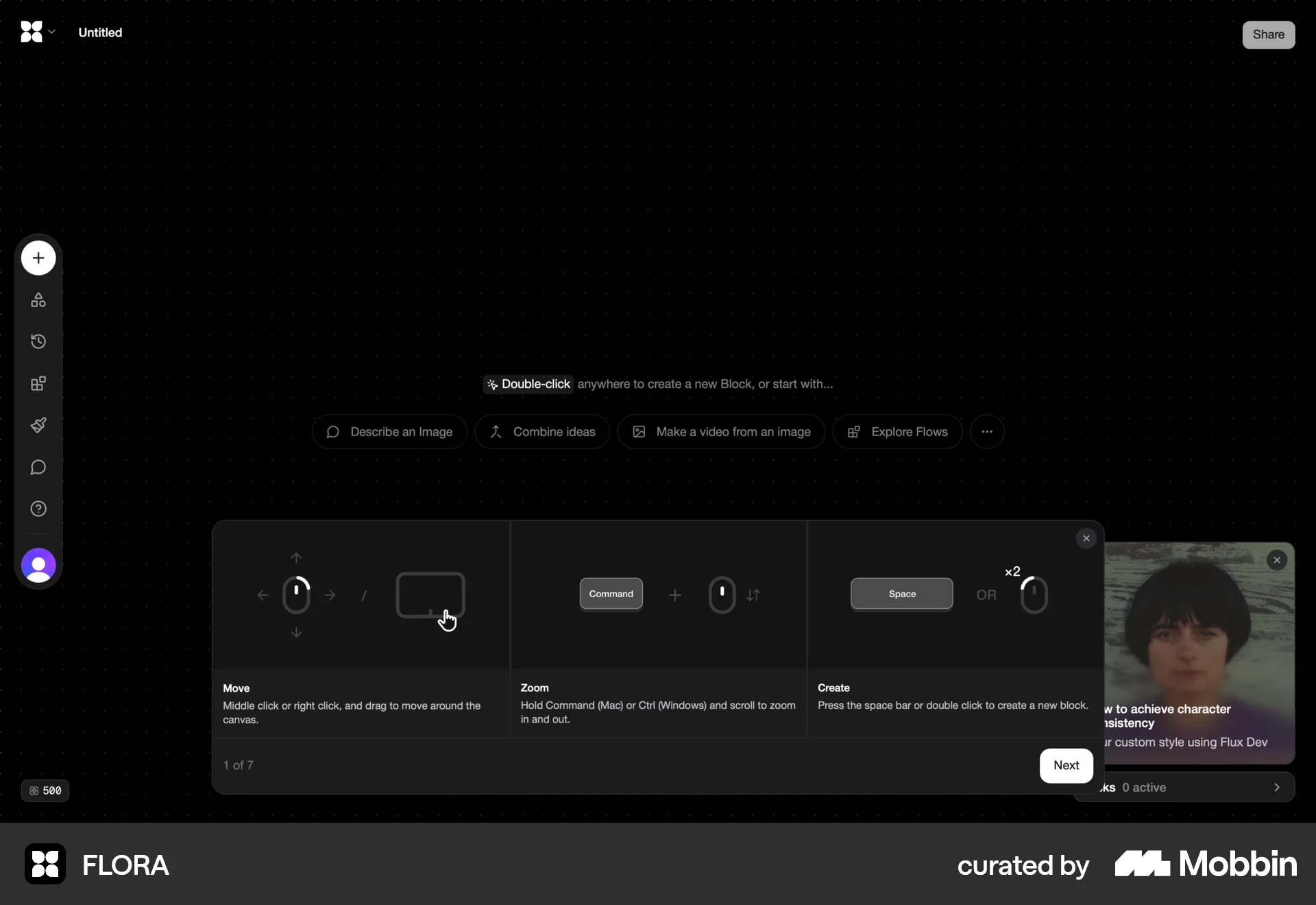 FLORA Web Guided Tour & Tutorial screen