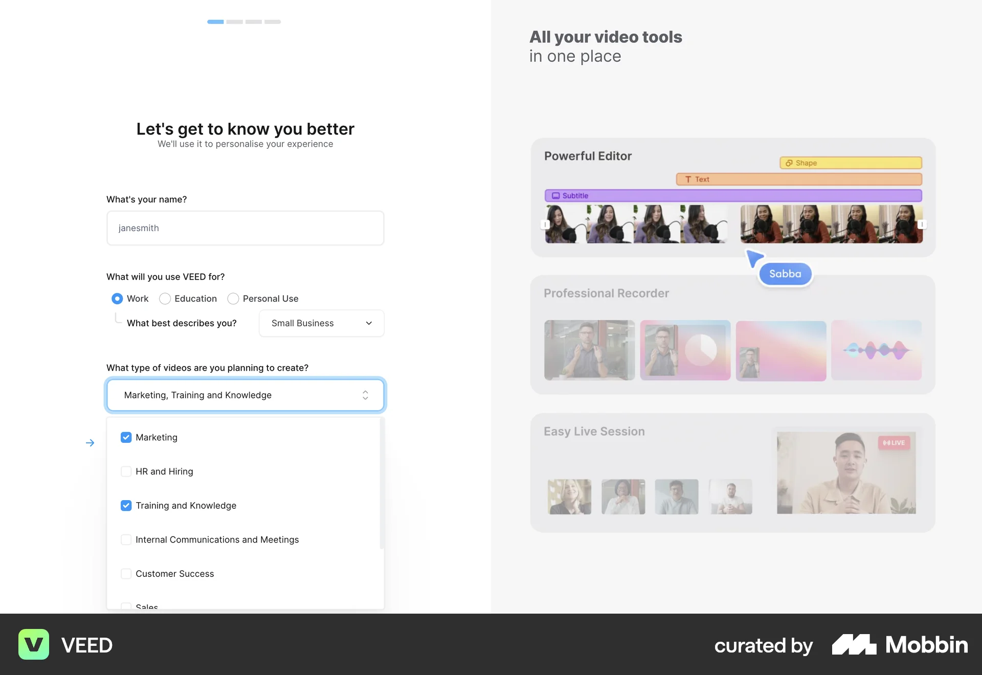 VEED Web screen containing Checkbox UI element