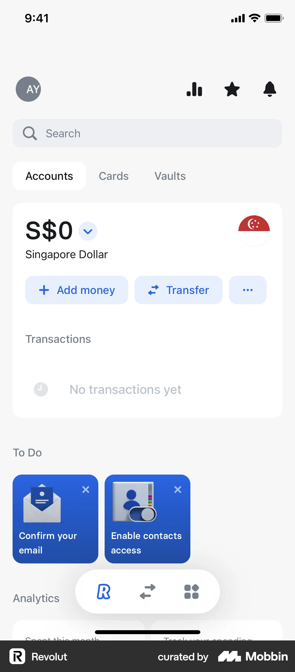 Revolut iOS screen containing Tab UI element