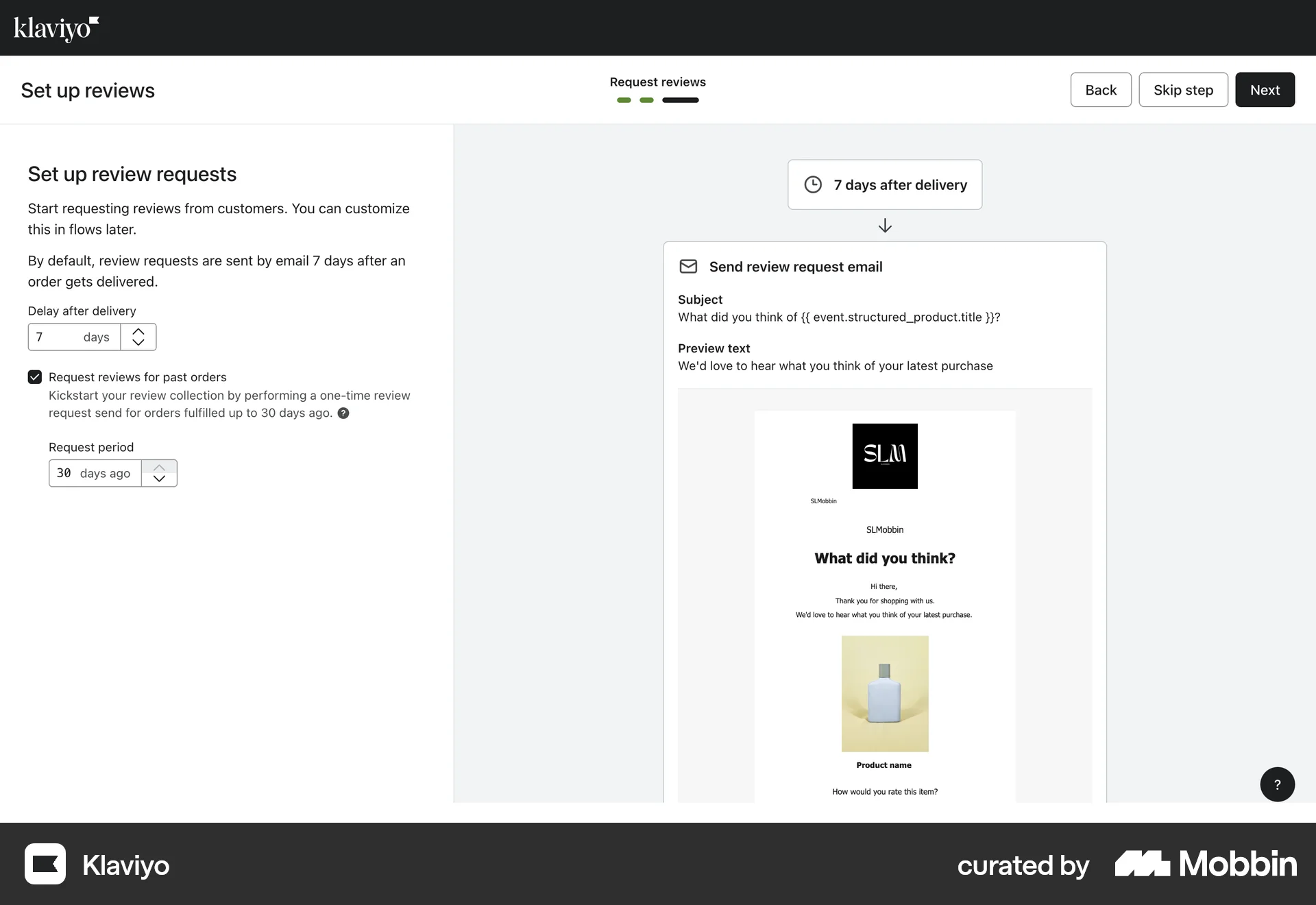 Klaviyo Web screen containing Stepper UI element