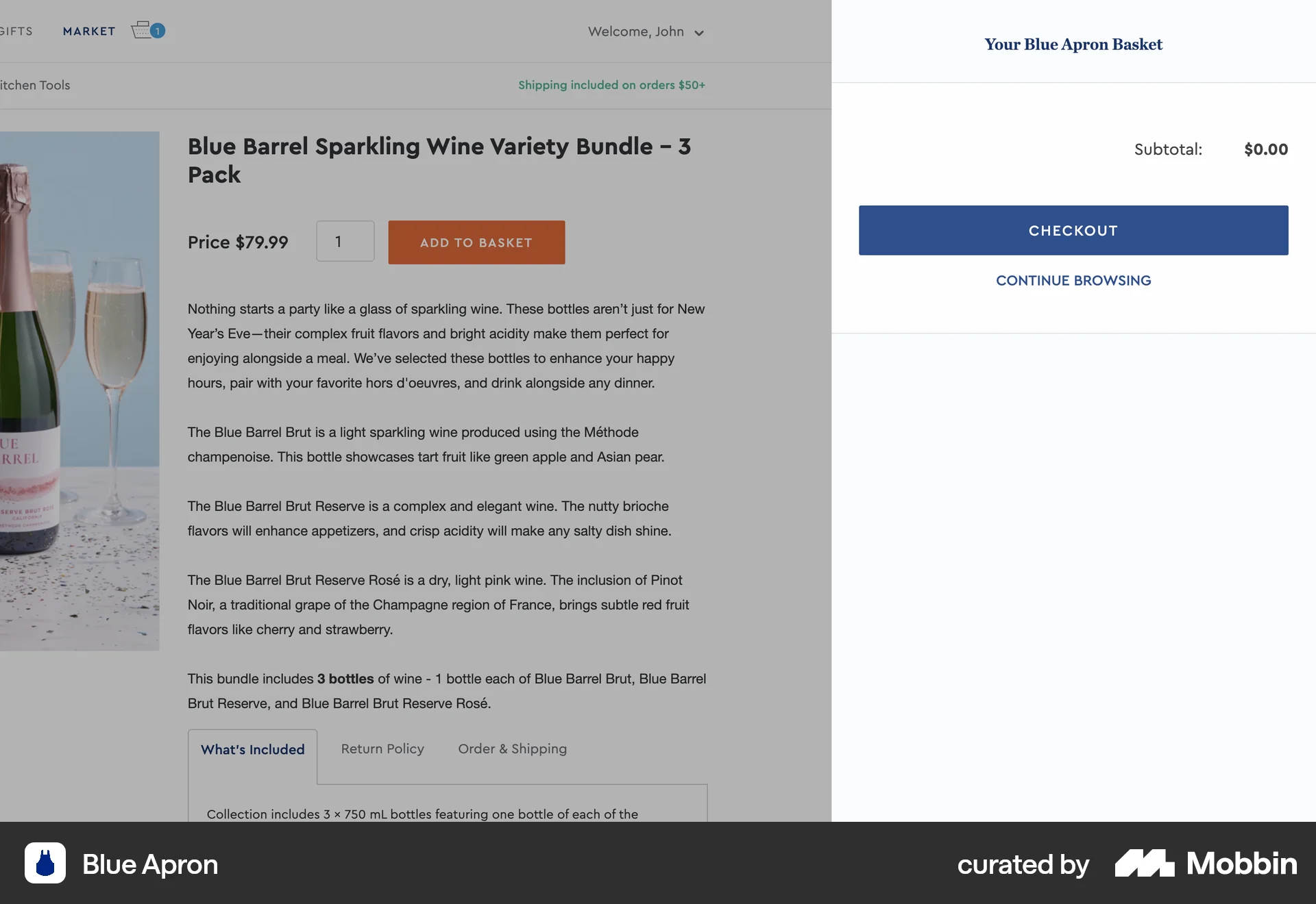 Blue Apron Web Web Shopping Cart screen