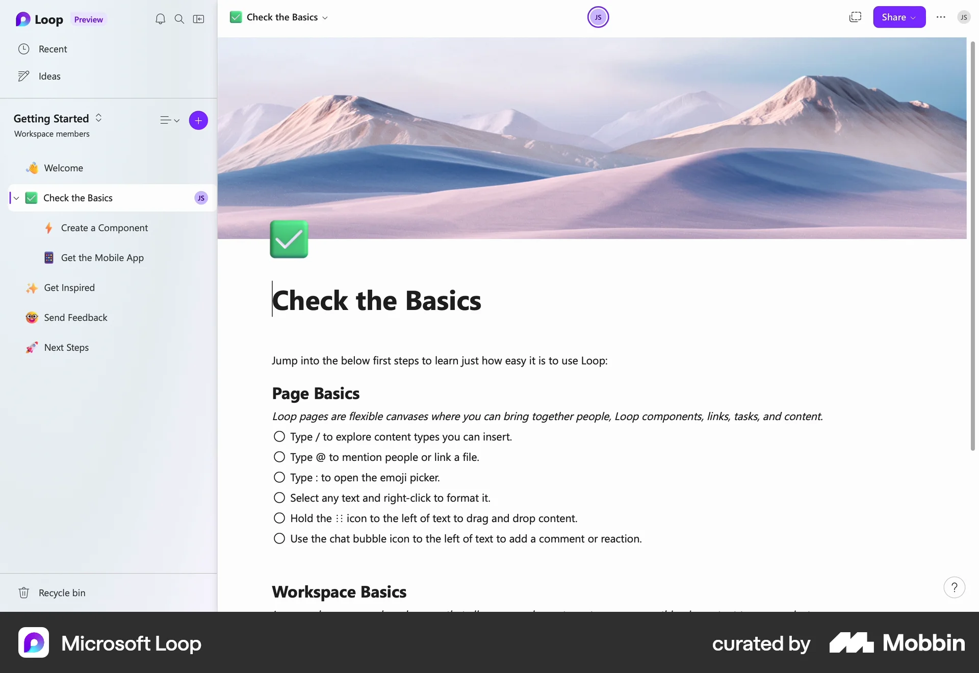 Microsoft Loop Web screen containing Tree UI element
