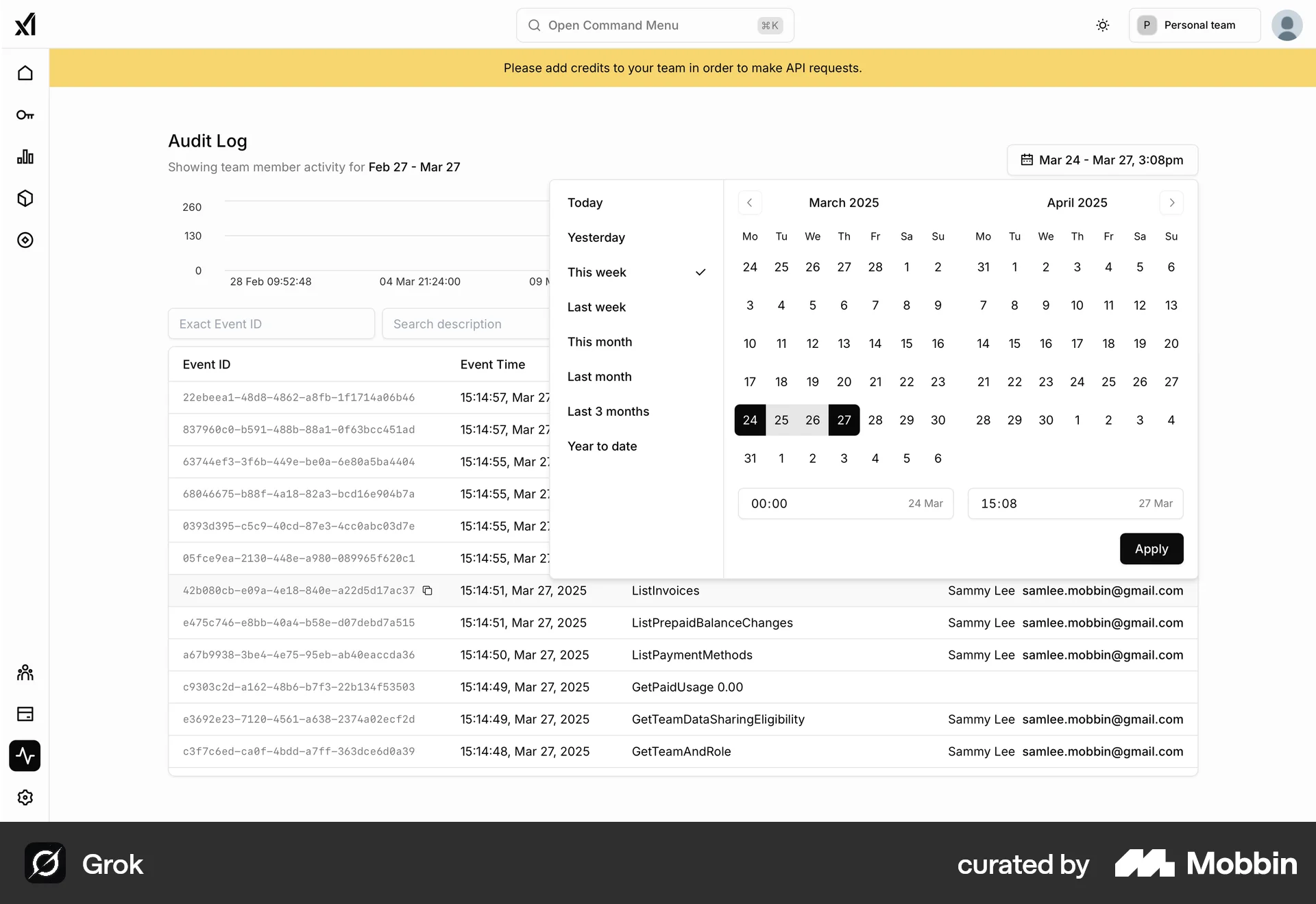Grok Web Calendar screen