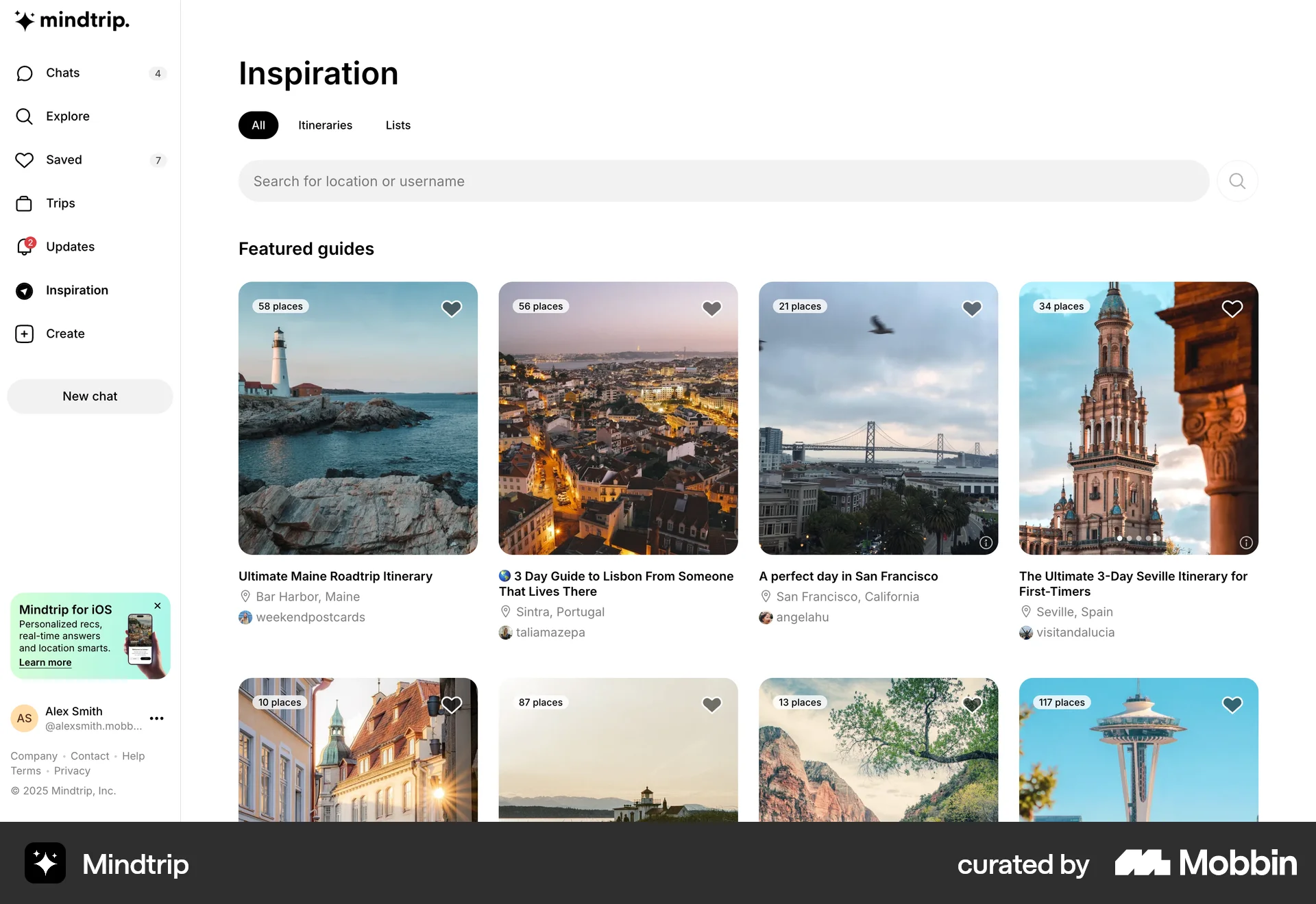 Mindtrip Web screen containing Tab UI element