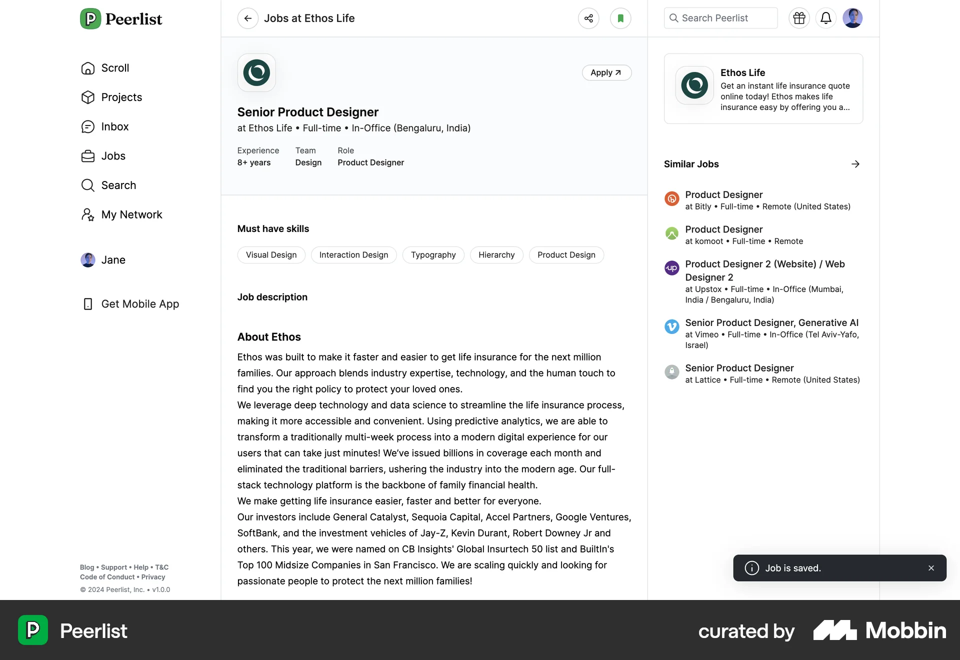 Peerlist Web Save screen