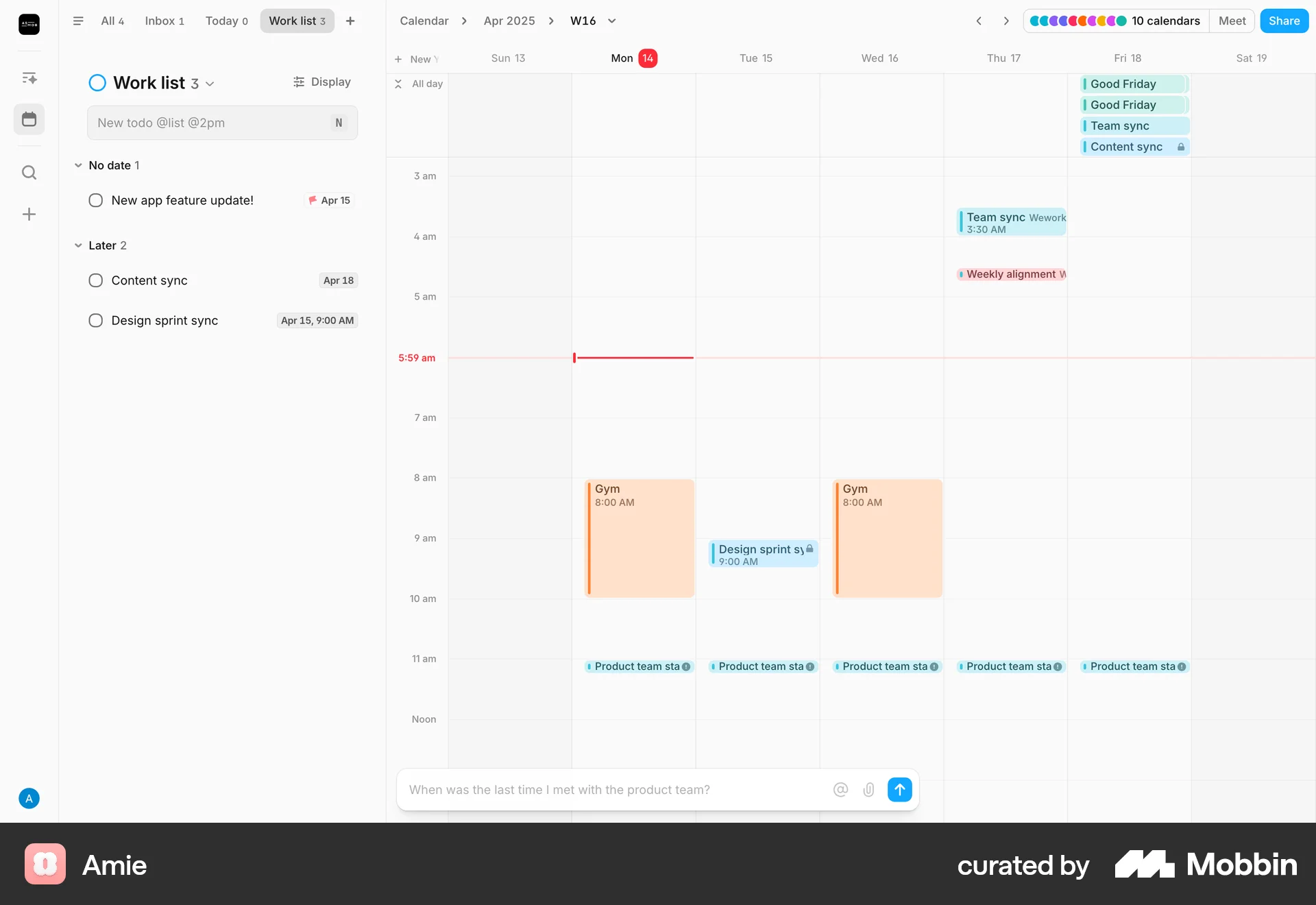 Amie Web Calendar screen