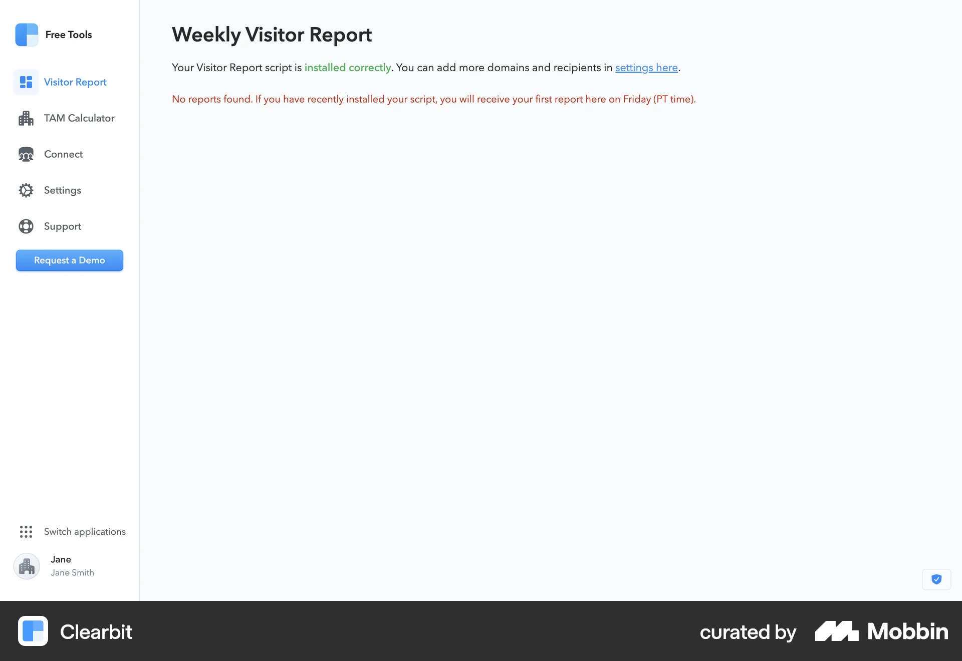 Clearbit Web Empty State screen