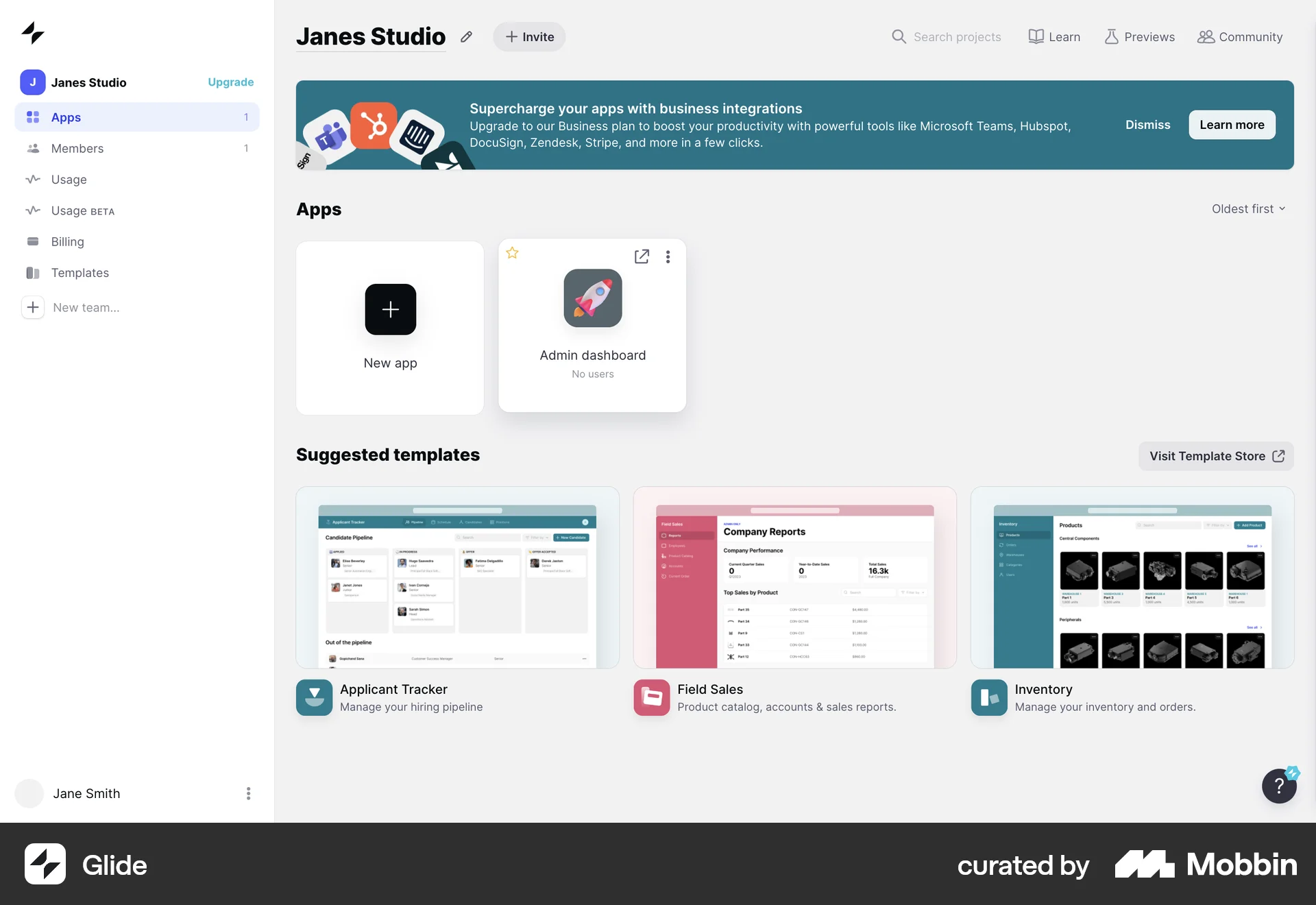 Glide Web Favorite & Pin screen