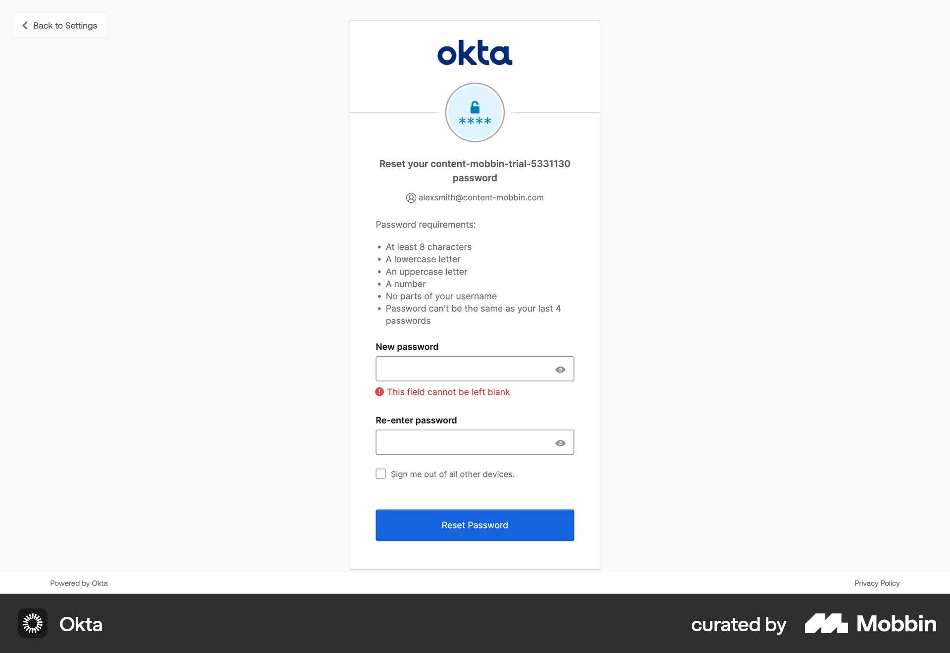 Okta Web Error screen